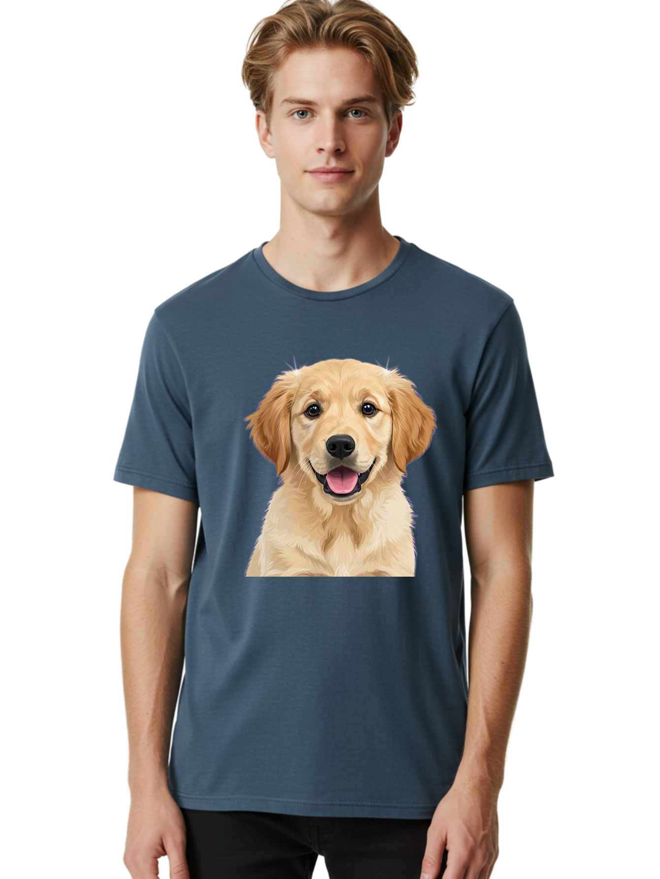 Golden-Retriever-Puppy-2 Men'S Graphic Tee, 100% Cotton, Comfortable Casual Summer Wear, Machine Washable, Happy Golden Retriever, Cute Puppy, Dog Portrait, Friendly Animal, Playful Pet, Adorable Face, Fluffy Fur, Joyful Expression, Bab989
