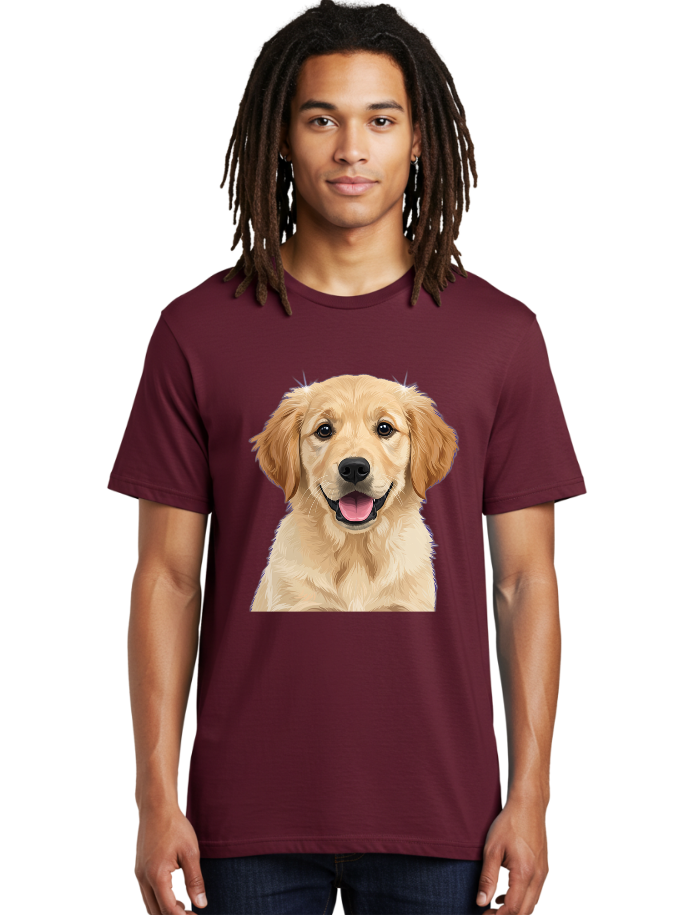 Golden-Retriever-Puppy-2 Men'S Graphic Tee, 100% Cotton, Comfortable Casual Summer Wear, Machine Washable, Happy Golden Retriever, Cute Puppy, Dog Portrait, Friendly Animal, Playful Pet, Adorable Face, Fluffy Fur, Joyful Expression, Bab989