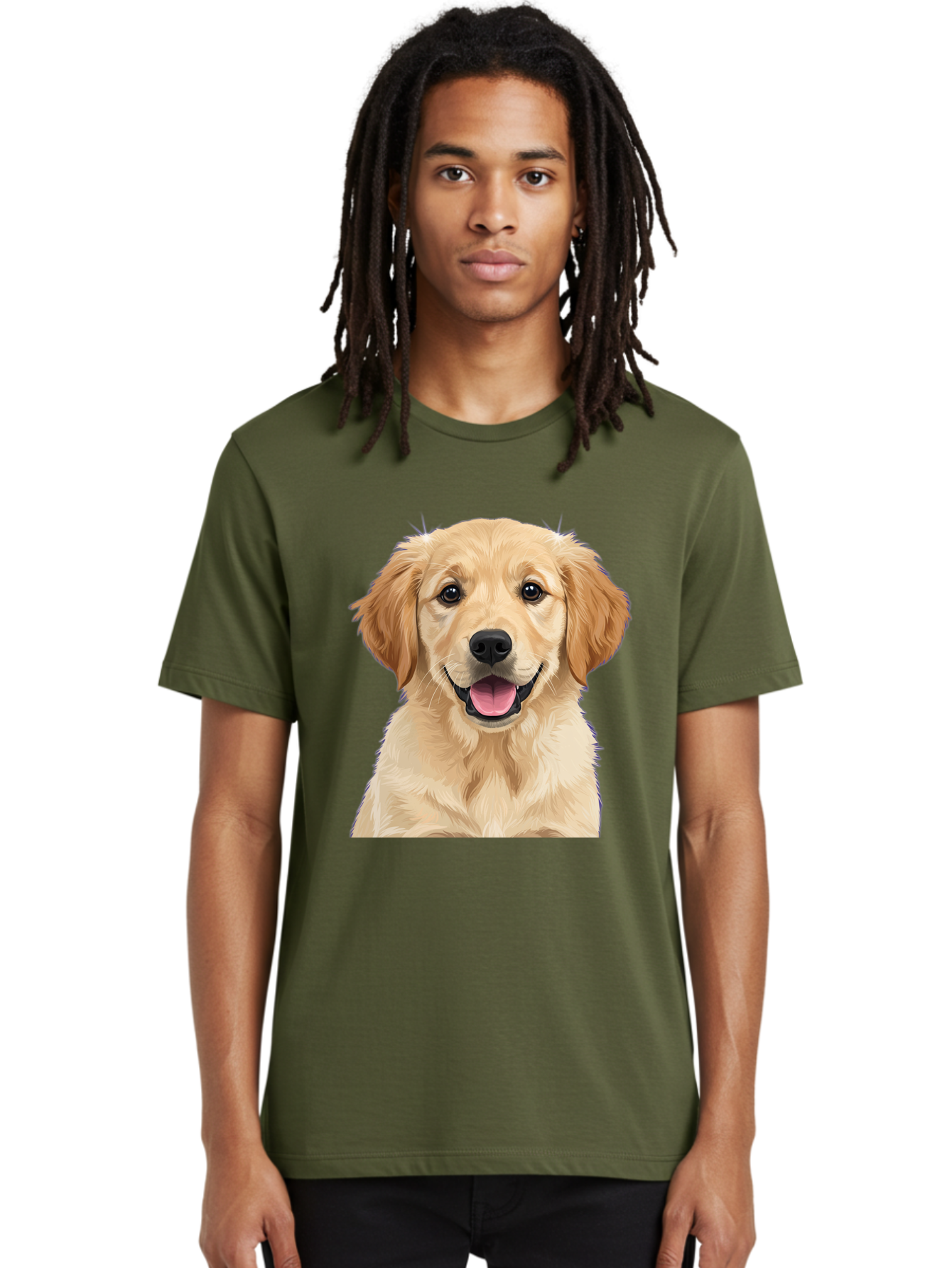 Golden-Retriever-Puppy-2 Men'S Graphic Tee, 100% Cotton, Comfortable Casual Summer Wear, Machine Washable, Happy Golden Retriever, Cute Puppy, Dog Portrait, Friendly Animal, Playful Pet, Adorable Face, Fluffy Fur, Joyful Expression, Bab989