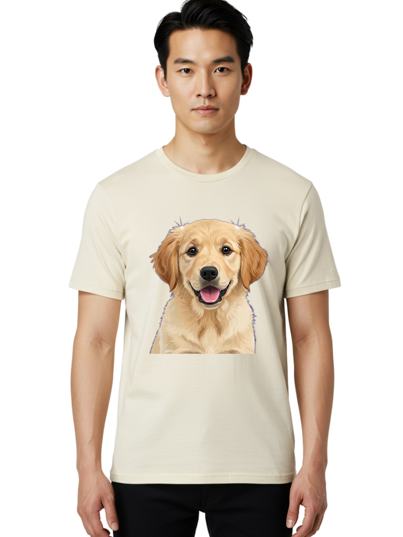 Golden-Retriever-Puppy-2 Men'S Graphic Tee, 100% Cotton, Comfortable Casual Summer Wear, Machine Washable, Happy Golden Retriever, Cute Puppy, Dog Portrait, Friendly Animal, Playful Pet, Adorable Face, Fluffy Fur, Joyful Expression, Bab989