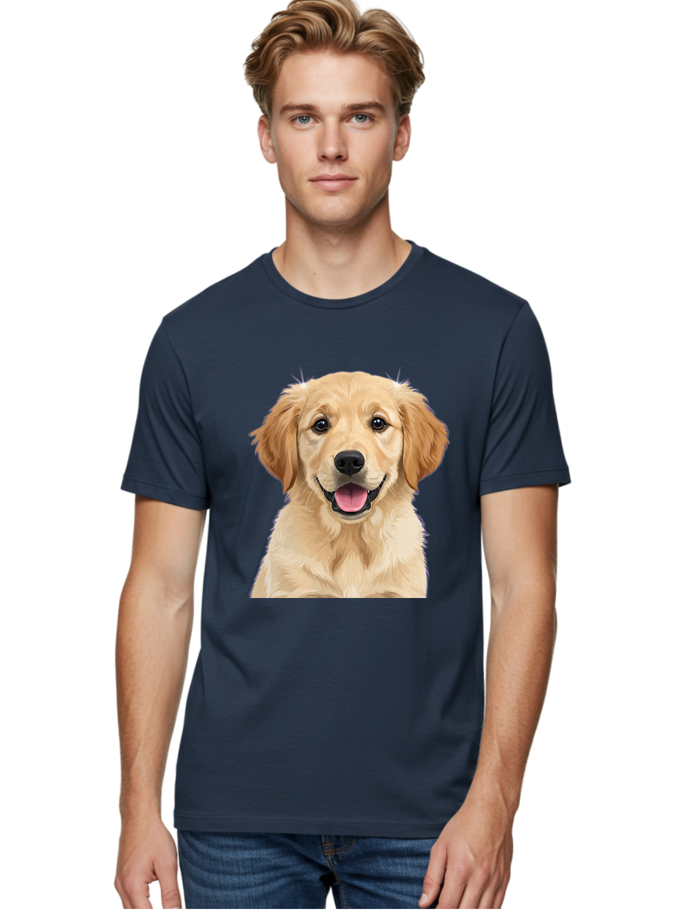 Golden-Retriever-Puppy-2 Men'S Graphic Tee, 100% Cotton, Comfortable Casual Summer Wear, Machine Washable, Happy Golden Retriever, Cute Puppy, Dog Portrait, Friendly Animal, Playful Pet, Adorable Face, Fluffy Fur, Joyful Expression, Bab989