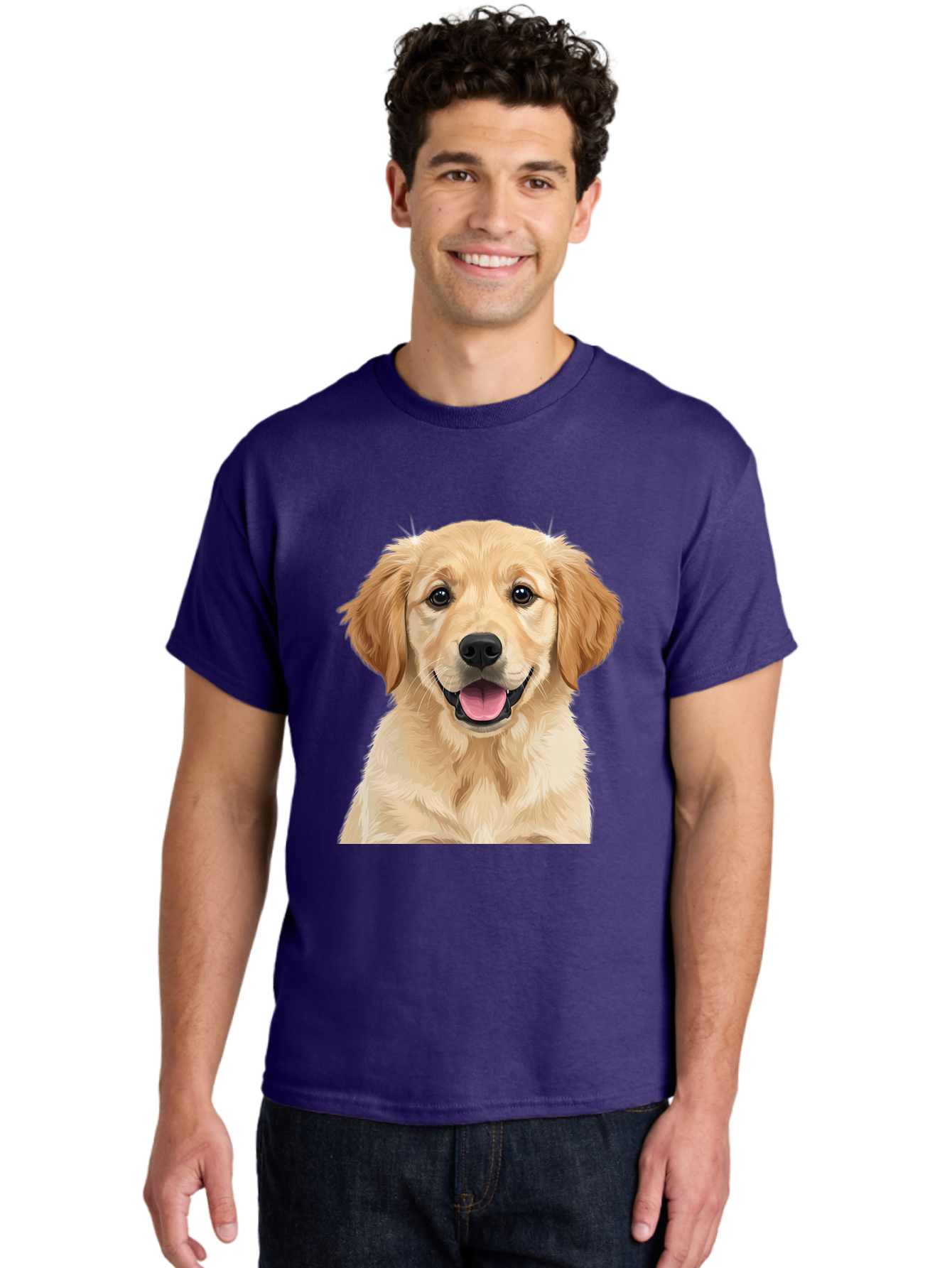 Golden-Retriever-Puppy-2 Men'S Graphic Tee, 100% Cotton, Comfortable Casual Summer Wear, Machine Washable, Happy Golden Retriever, Cute Puppy, Dog Portrait, Friendly Animal, Playful Pet, Adorable Face, Fluffy Fur, Joyful Expression, Bab989