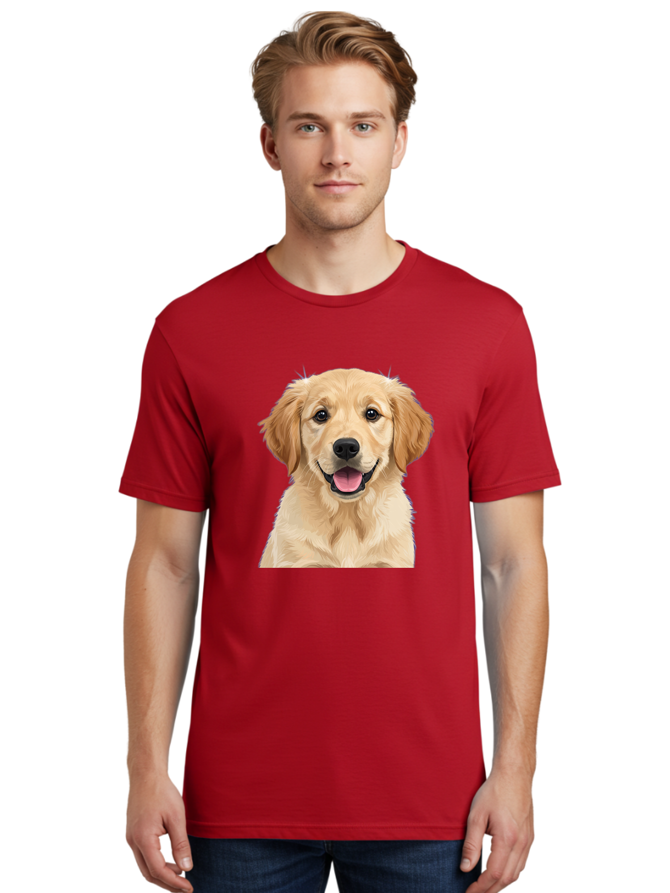 Golden-Retriever-Puppy-2 Men'S Graphic Tee, 100% Cotton, Comfortable Casual Summer Wear, Machine Washable, Happy Golden Retriever, Cute Puppy, Dog Portrait, Friendly Animal, Playful Pet, Adorable Face, Fluffy Fur, Joyful Expression, Bab989