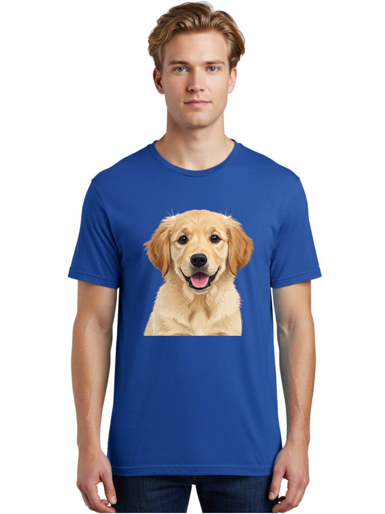 Golden-Retriever-Puppy-2 Men'S Graphic Tee, 100% Cotton, Comfortable Casual Summer Wear, Machine Washable, Happy Golden Retriever, Cute Puppy, Dog Portrait, Friendly Animal, Playful Pet, Adorable Face, Fluffy Fur, Joyful Expression, Bab989