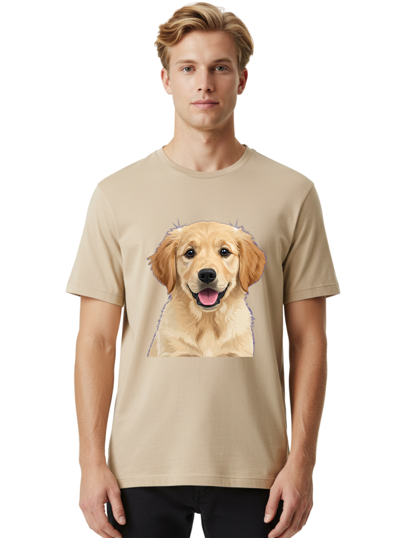 Golden-Retriever-Puppy-2 Men'S Graphic Tee, 100% Cotton, Comfortable Casual Summer Wear, Machine Washable, Happy Golden Retriever, Cute Puppy, Dog Portrait, Friendly Animal, Playful Pet, Adorable Face, Fluffy Fur, Joyful Expression, Bab989