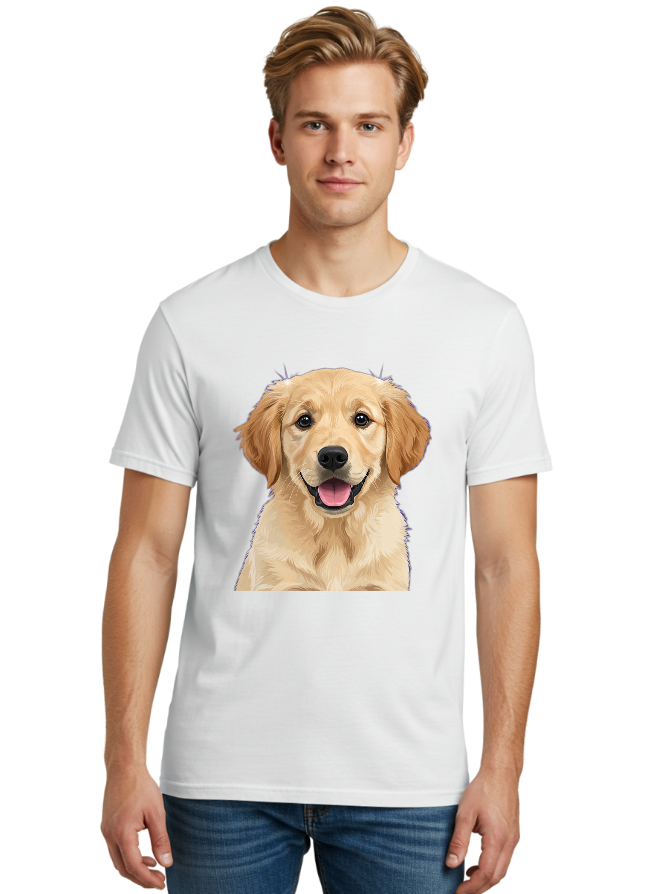Golden-Retriever-Puppy-2 Men'S Graphic Tee, 100% Cotton, Comfortable Casual Summer Wear, Machine Washable, Happy Golden Retriever, Cute Puppy, Dog Portrait, Friendly Animal, Playful Pet, Adorable Face, Fluffy Fur, Joyful Expression, Bab989