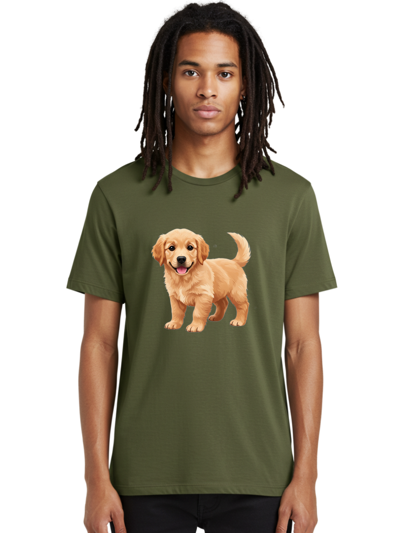 Golden-Retriever-Puppy-3 Men'S Graphic Tee, 100% Cotton, Comfortable Casual Summer Wear, Machine Washable, Golden Retriever Puppy, Dog Portrait, Playful Dog, Happy Puppy, Furry Friend, Dog'S Smile, Tail Wagging, Adorable Pet, Cartoon Dog, Bab990