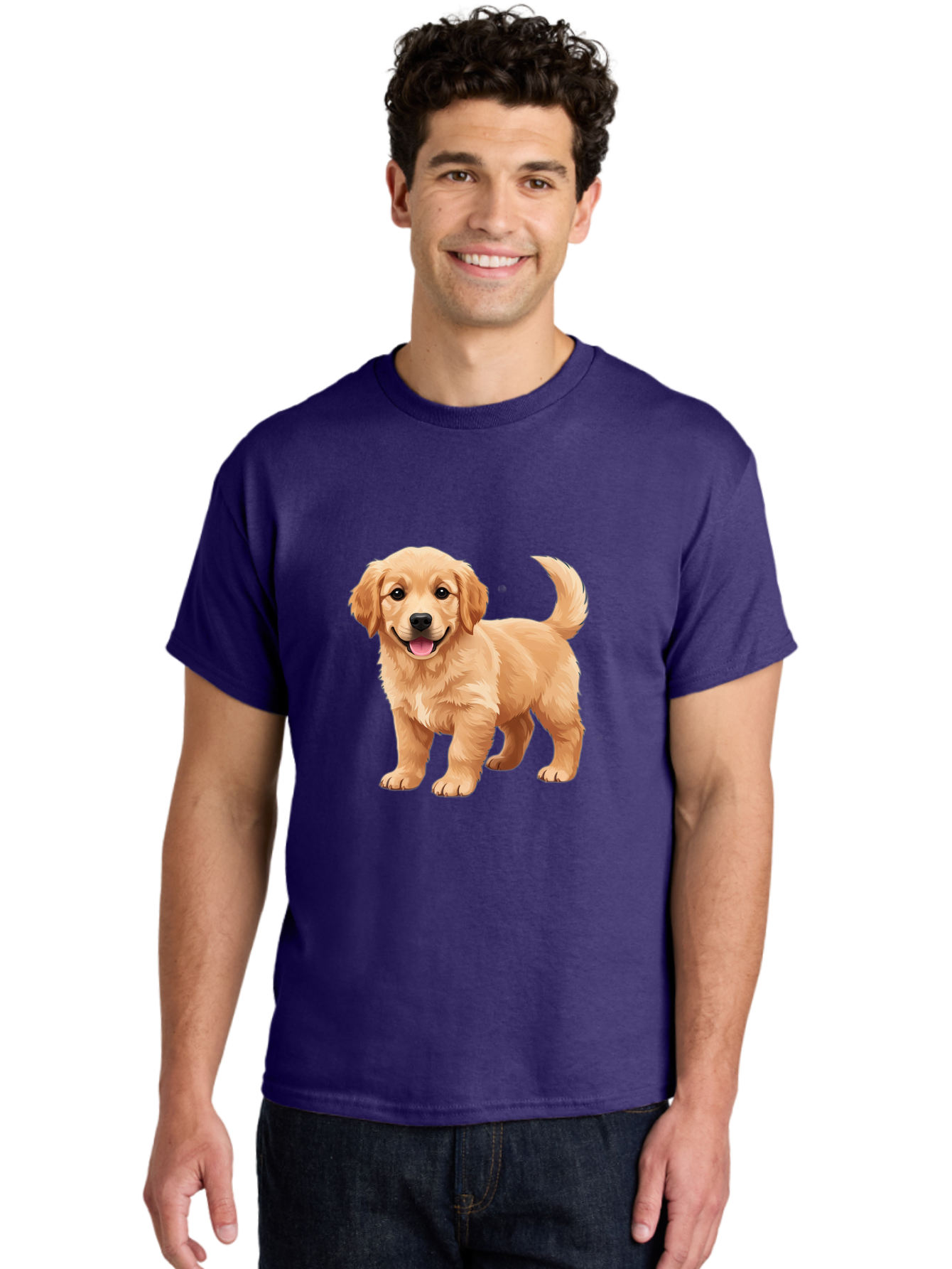 Golden-Retriever-Puppy-3 Men'S Graphic Tee, 100% Cotton, Comfortable Casual Summer Wear, Machine Washable, Golden Retriever Puppy, Dog Portrait, Playful Dog, Happy Puppy, Furry Friend, Dog'S Smile, Tail Wagging, Adorable Pet, Cartoon Dog, Bab990