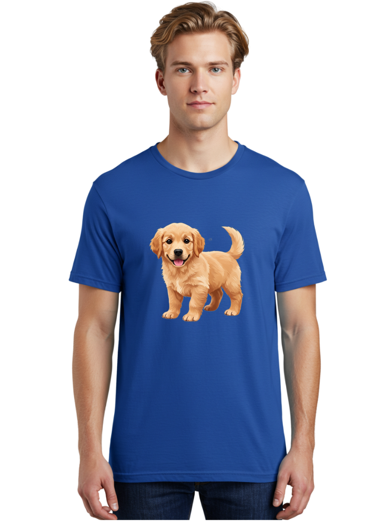 Golden-Retriever-Puppy-3 Men'S Graphic Tee, 100% Cotton, Comfortable Casual Summer Wear, Machine Washable, Golden Retriever Puppy, Dog Portrait, Playful Dog, Happy Puppy, Furry Friend, Dog'S Smile, Tail Wagging, Adorable Pet, Cartoon Dog, Bab990