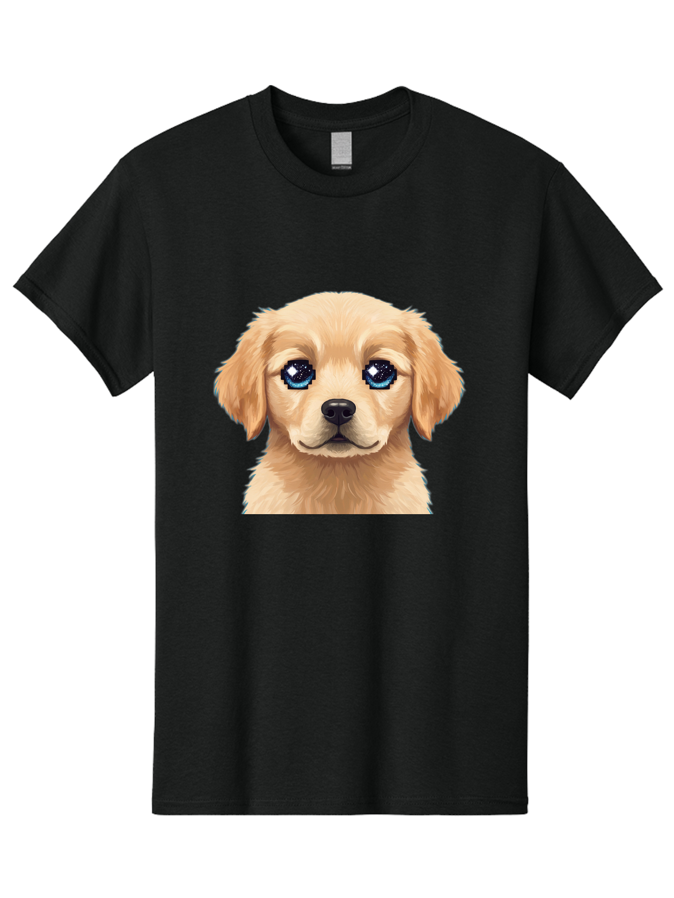 Golden-Retriever-Puppy-4 Men'S Graphic Tee, 100% Cotton, Comfortable Casual Summer Wear, Machine Washable, Golden Retriever Puppy, Cute Cartoon Dog, Big Blue Eyes, Galaxy Eyes, Sparkly Eyes, Fluffy Fur, Adorable Face, Sweet Puppy, Digital Art Bab991