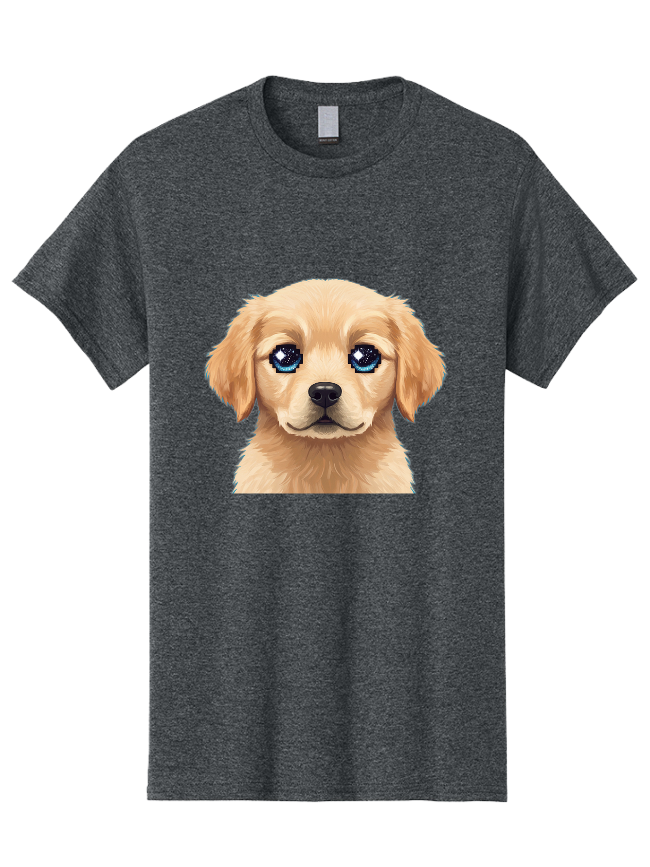Golden-Retriever-Puppy-4 Men'S Graphic Tee, 100% Cotton, Comfortable Casual Summer Wear, Machine Washable, Golden Retriever Puppy, Cute Cartoon Dog, Big Blue Eyes, Galaxy Eyes, Sparkly Eyes, Fluffy Fur, Adorable Face, Sweet Puppy, Digital Art Bab991
