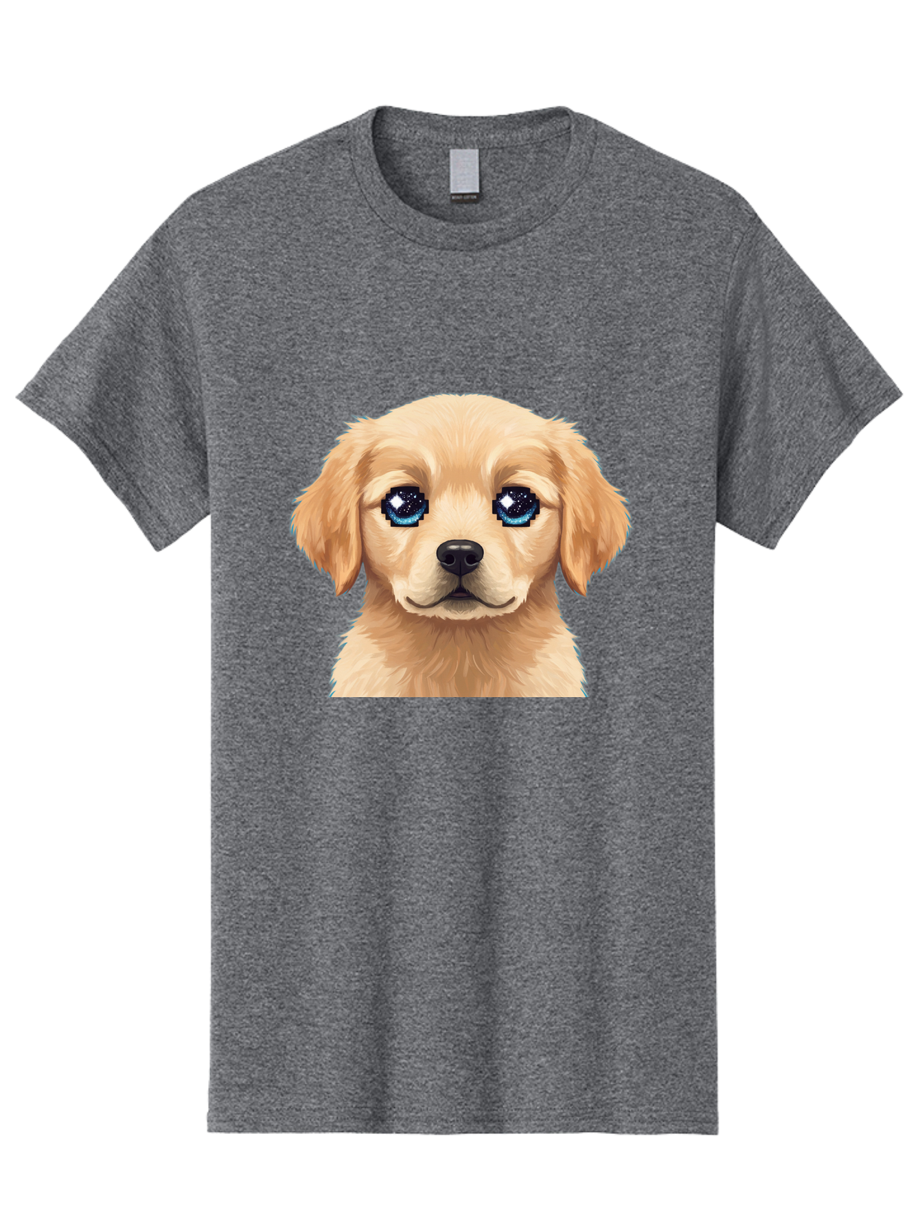 Golden-Retriever-Puppy-4 Men'S Graphic Tee, 100% Cotton, Comfortable Casual Summer Wear, Machine Washable, Golden Retriever Puppy, Cute Cartoon Dog, Big Blue Eyes, Galaxy Eyes, Sparkly Eyes, Fluffy Fur, Adorable Face, Sweet Puppy, Digital Art Bab991