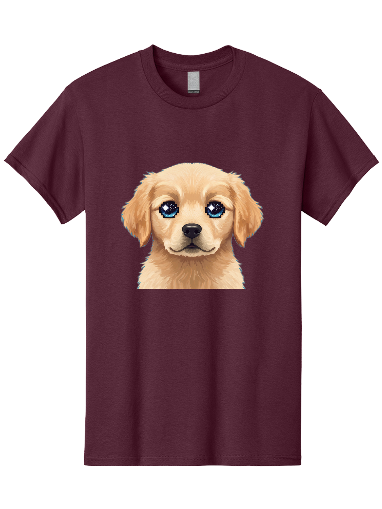 Golden-Retriever-Puppy-4 Men'S Graphic Tee, 100% Cotton, Comfortable Casual Summer Wear, Machine Washable, Golden Retriever Puppy, Cute Cartoon Dog, Big Blue Eyes, Galaxy Eyes, Sparkly Eyes, Fluffy Fur, Adorable Face, Sweet Puppy, Digital Art Bab991