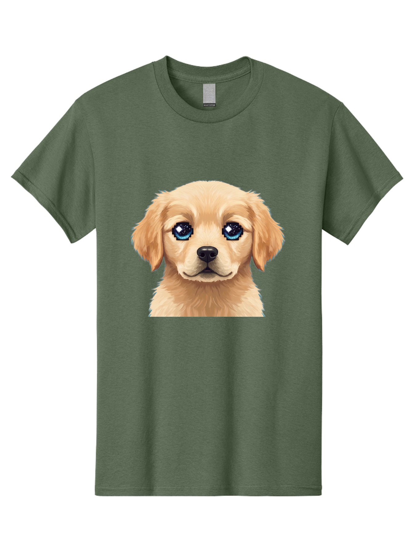 Golden-Retriever-Puppy-4 Men'S Graphic Tee, 100% Cotton, Comfortable Casual Summer Wear, Machine Washable, Golden Retriever Puppy, Cute Cartoon Dog, Big Blue Eyes, Galaxy Eyes, Sparkly Eyes, Fluffy Fur, Adorable Face, Sweet Puppy, Digital Art Bab991