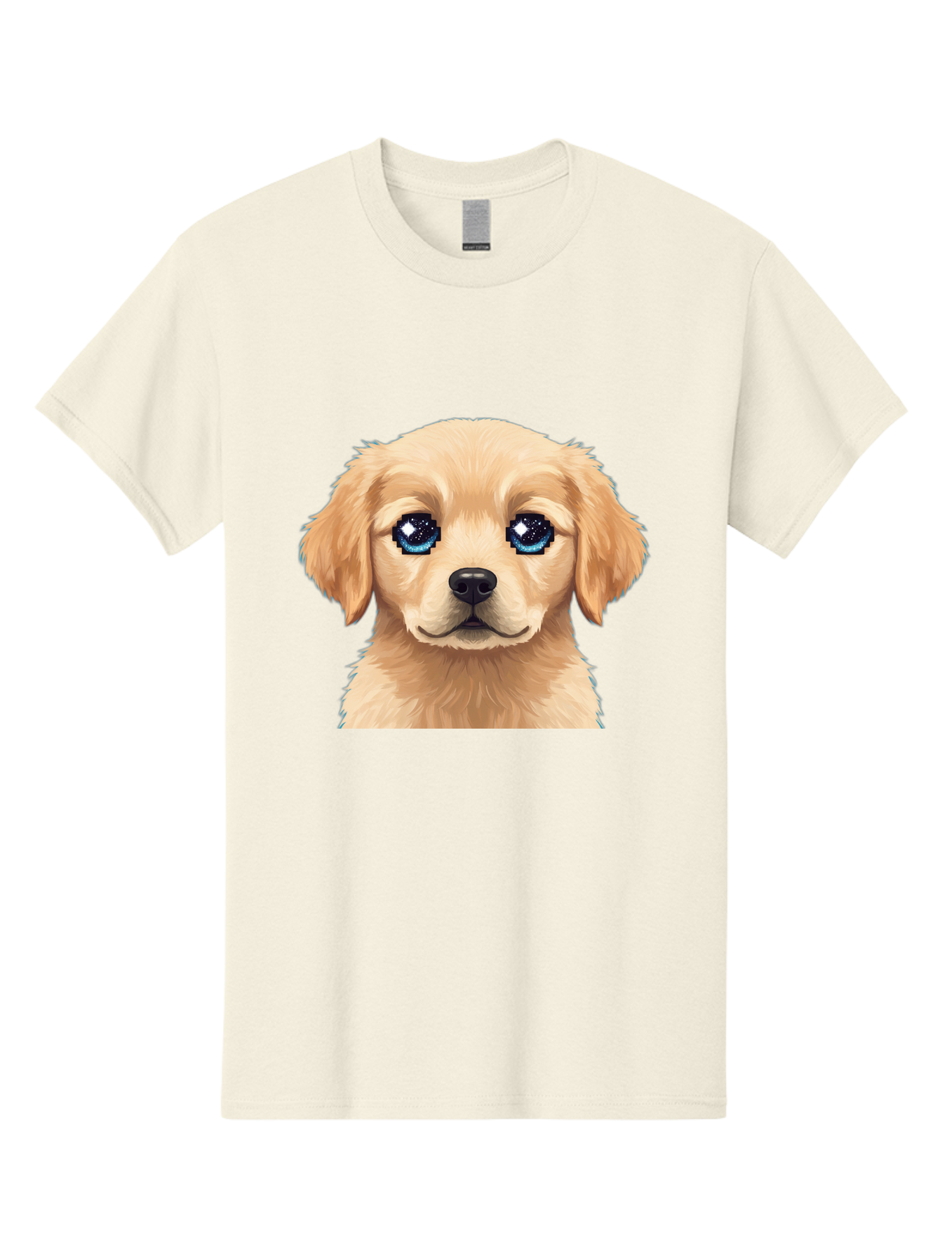 Golden-Retriever-Puppy-4 Men'S Graphic Tee, 100% Cotton, Comfortable Casual Summer Wear, Machine Washable, Golden Retriever Puppy, Cute Cartoon Dog, Big Blue Eyes, Galaxy Eyes, Sparkly Eyes, Fluffy Fur, Adorable Face, Sweet Puppy, Digital Art Bab991