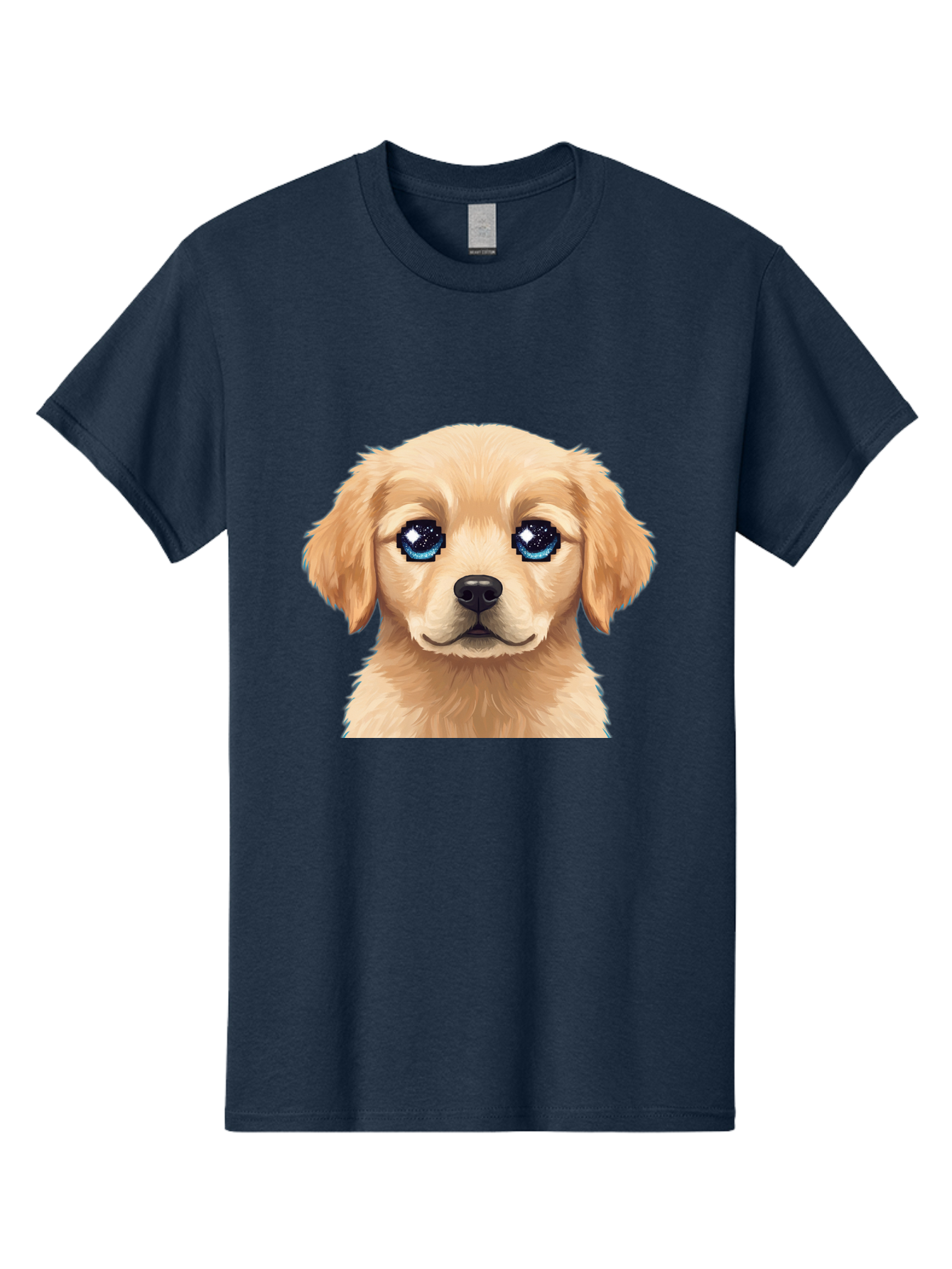 Golden-Retriever-Puppy-4 Men'S Graphic Tee, 100% Cotton, Comfortable Casual Summer Wear, Machine Washable, Golden Retriever Puppy, Cute Cartoon Dog, Big Blue Eyes, Galaxy Eyes, Sparkly Eyes, Fluffy Fur, Adorable Face, Sweet Puppy, Digital Art Bab991