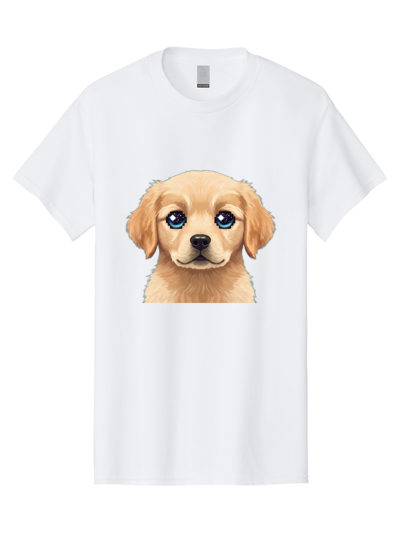 Golden-Retriever-Puppy-4 Men'S Graphic Tee, 100% Cotton, Comfortable Casual Summer Wear, Machine Washable, Golden Retriever Puppy, Cute Cartoon Dog, Big Blue Eyes, Galaxy Eyes, Sparkly Eyes, Fluffy Fur, Adorable Face, Sweet Puppy, Digital Art Bab991