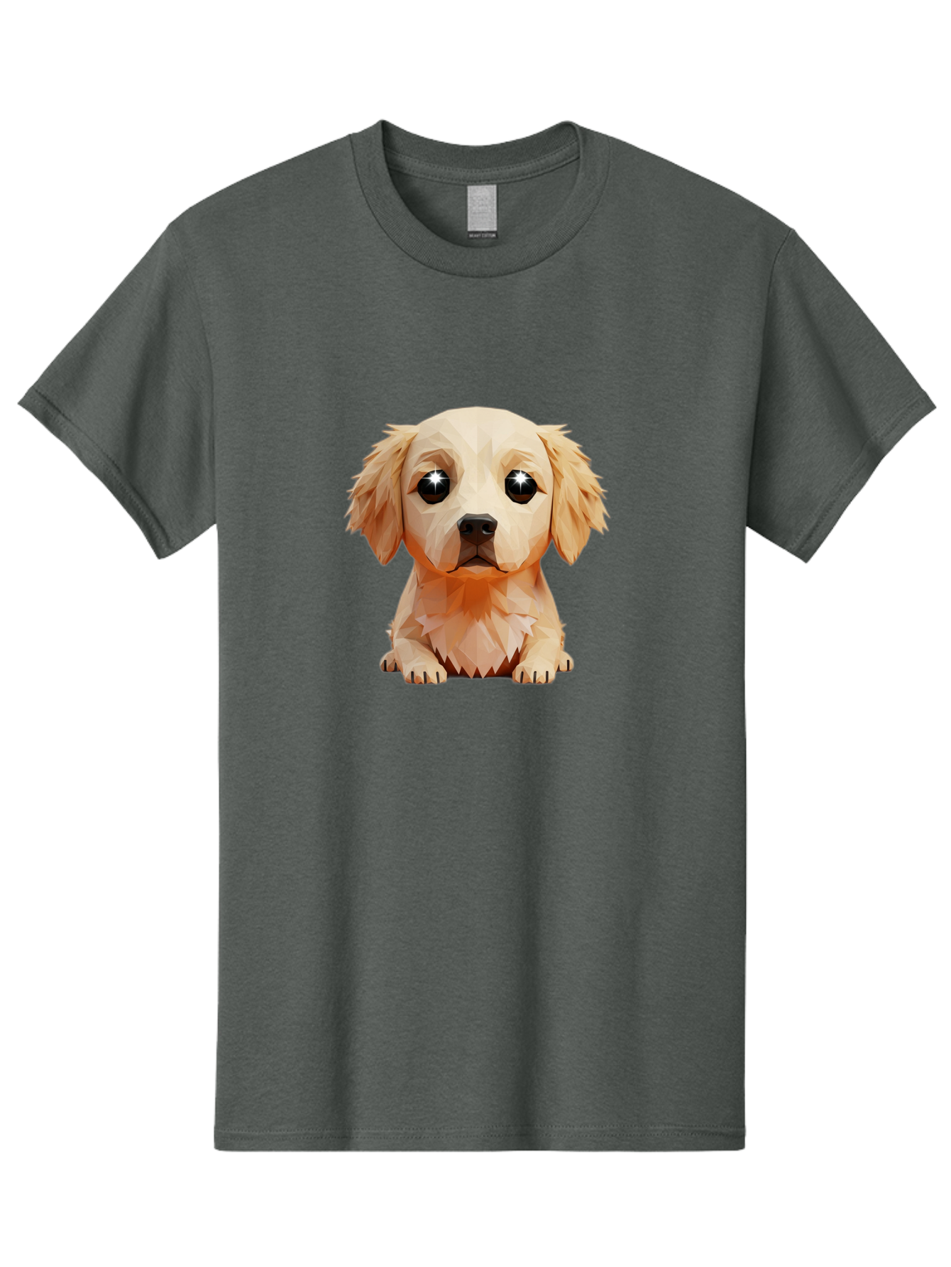 Golden-Retriever-Puppy-5 Men'S Graphic Tee, 100% Cotton, Comfortable Casual Summer Wear, Machine Washable, Low-Poly Puppy Art, Puppy With Shiny Eyes, 3D Geometric Dog, Cute Puppy, Adorable Puppy Graphics, Puppy Illustration, Modern Art, Bab992