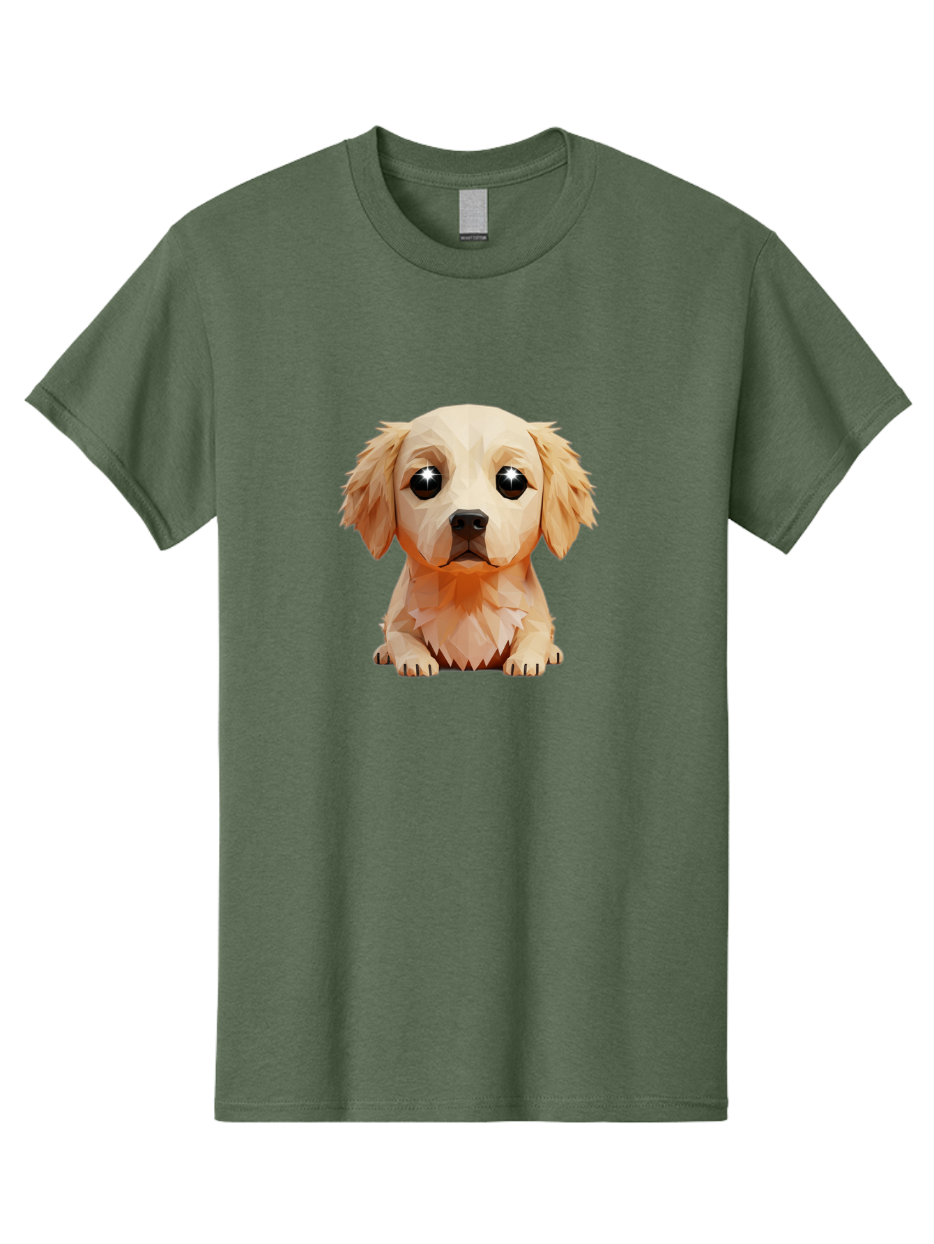 Golden-Retriever-Puppy-5 Men'S Graphic Tee, 100% Cotton, Comfortable Casual Summer Wear, Machine Washable, Low-Poly Puppy Art, Puppy With Shiny Eyes, 3D Geometric Dog, Cute Puppy, Adorable Puppy Graphics, Puppy Illustration, Modern Art, Bab992