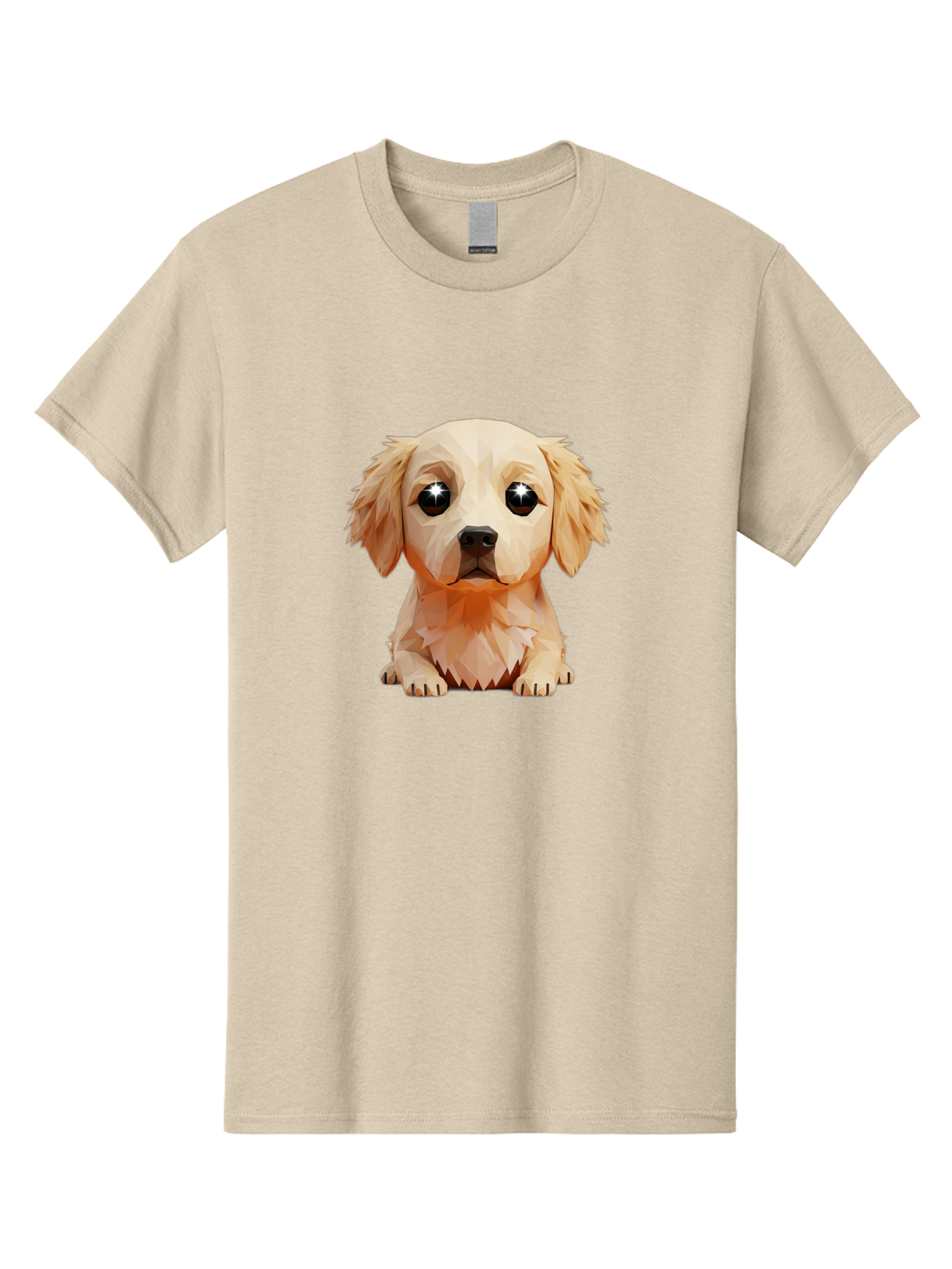 Golden-Retriever-Puppy-5 Men'S Graphic Tee, 100% Cotton, Comfortable Casual Summer Wear, Machine Washable, Low-Poly Puppy Art, Puppy With Shiny Eyes, 3D Geometric Dog, Cute Puppy, Adorable Puppy Graphics, Puppy Illustration, Modern Art, Bab992