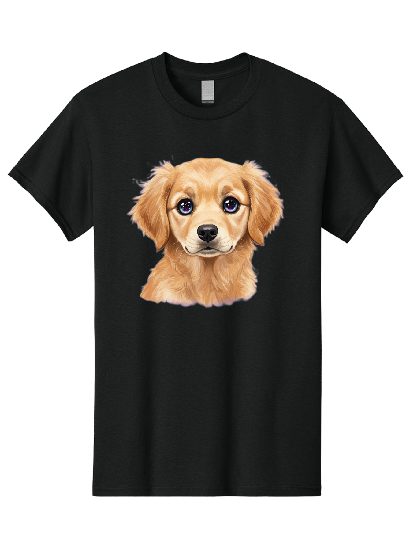 Golden-Retriever-Puppy-6 Men'S Graphic Tee, 100% Cotton, Comfortable Casual Summer Wear, Machine Washable, Golden Puppy, Cute Dog, Puppy Face, Blue Eyes, Fluffy Fur, Adorable Animal, Cartoon Style, Digital Art, Sweet Expression, Friendly Pet Bab993