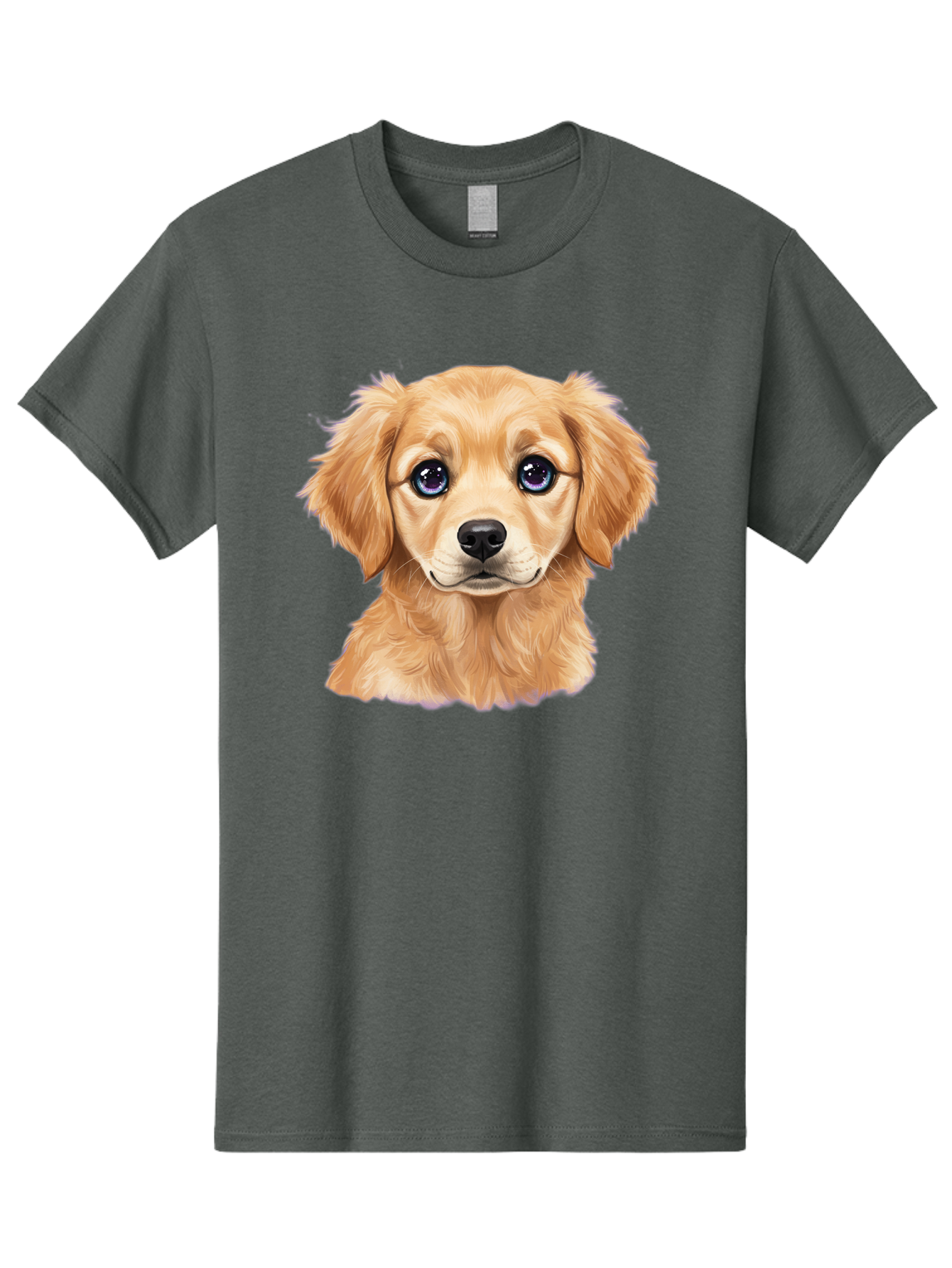 Golden-Retriever-Puppy-6 Men'S Graphic Tee, 100% Cotton, Comfortable Casual Summer Wear, Machine Washable, Golden Puppy, Cute Dog, Puppy Face, Blue Eyes, Fluffy Fur, Adorable Animal, Cartoon Style, Digital Art, Sweet Expression, Friendly Pet Bab993