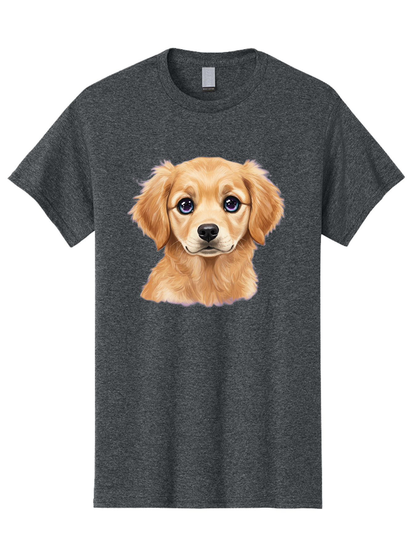 Golden-Retriever-Puppy-6 Men'S Graphic Tee, 100% Cotton, Comfortable Casual Summer Wear, Machine Washable, Golden Puppy, Cute Dog, Puppy Face, Blue Eyes, Fluffy Fur, Adorable Animal, Cartoon Style, Digital Art, Sweet Expression, Friendly Pet Bab993