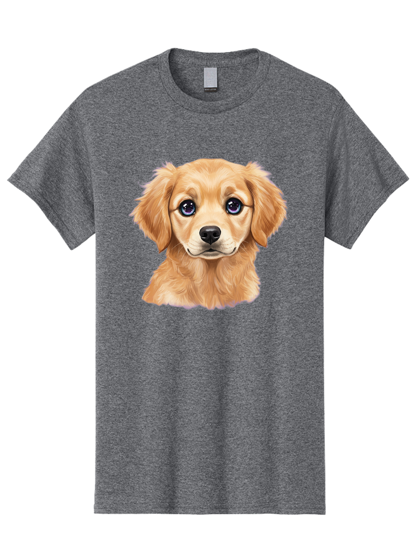 Golden-Retriever-Puppy-6 Men'S Graphic Tee, 100% Cotton, Comfortable Casual Summer Wear, Machine Washable, Golden Puppy, Cute Dog, Puppy Face, Blue Eyes, Fluffy Fur, Adorable Animal, Cartoon Style, Digital Art, Sweet Expression, Friendly Pet Bab993
