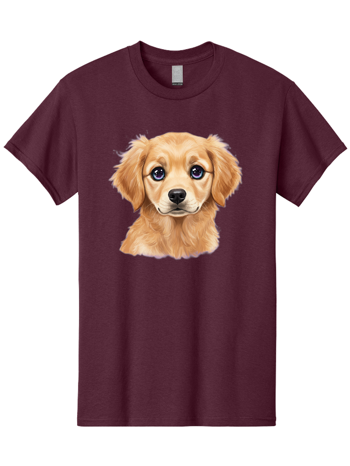 Golden-Retriever-Puppy-6 Men'S Graphic Tee, 100% Cotton, Comfortable Casual Summer Wear, Machine Washable, Golden Puppy, Cute Dog, Puppy Face, Blue Eyes, Fluffy Fur, Adorable Animal, Cartoon Style, Digital Art, Sweet Expression, Friendly Pet Bab993