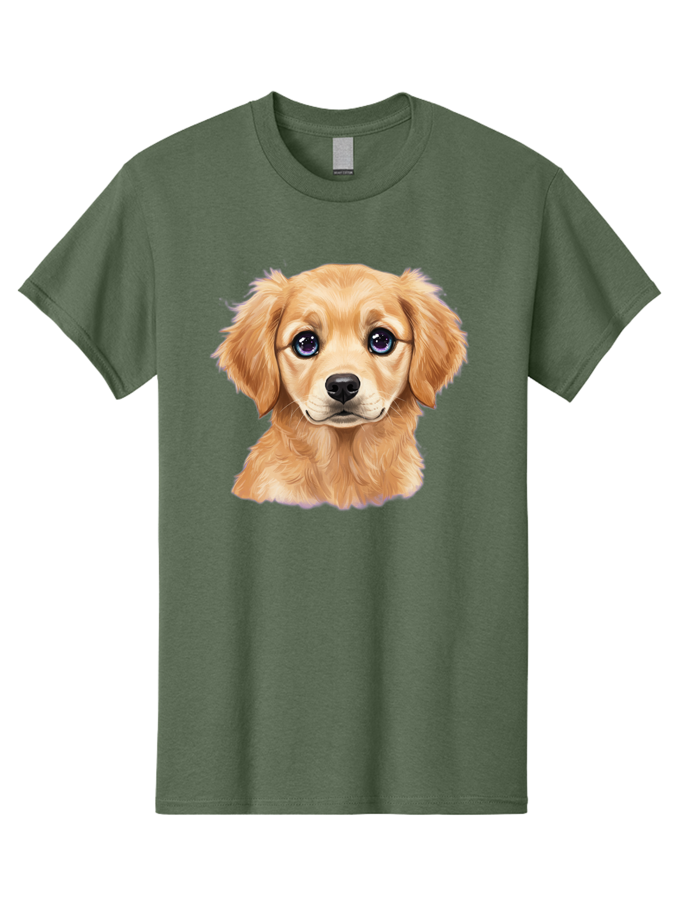 Golden-Retriever-Puppy-6 Men'S Graphic Tee, 100% Cotton, Comfortable Casual Summer Wear, Machine Washable, Golden Puppy, Cute Dog, Puppy Face, Blue Eyes, Fluffy Fur, Adorable Animal, Cartoon Style, Digital Art, Sweet Expression, Friendly Pet Bab993