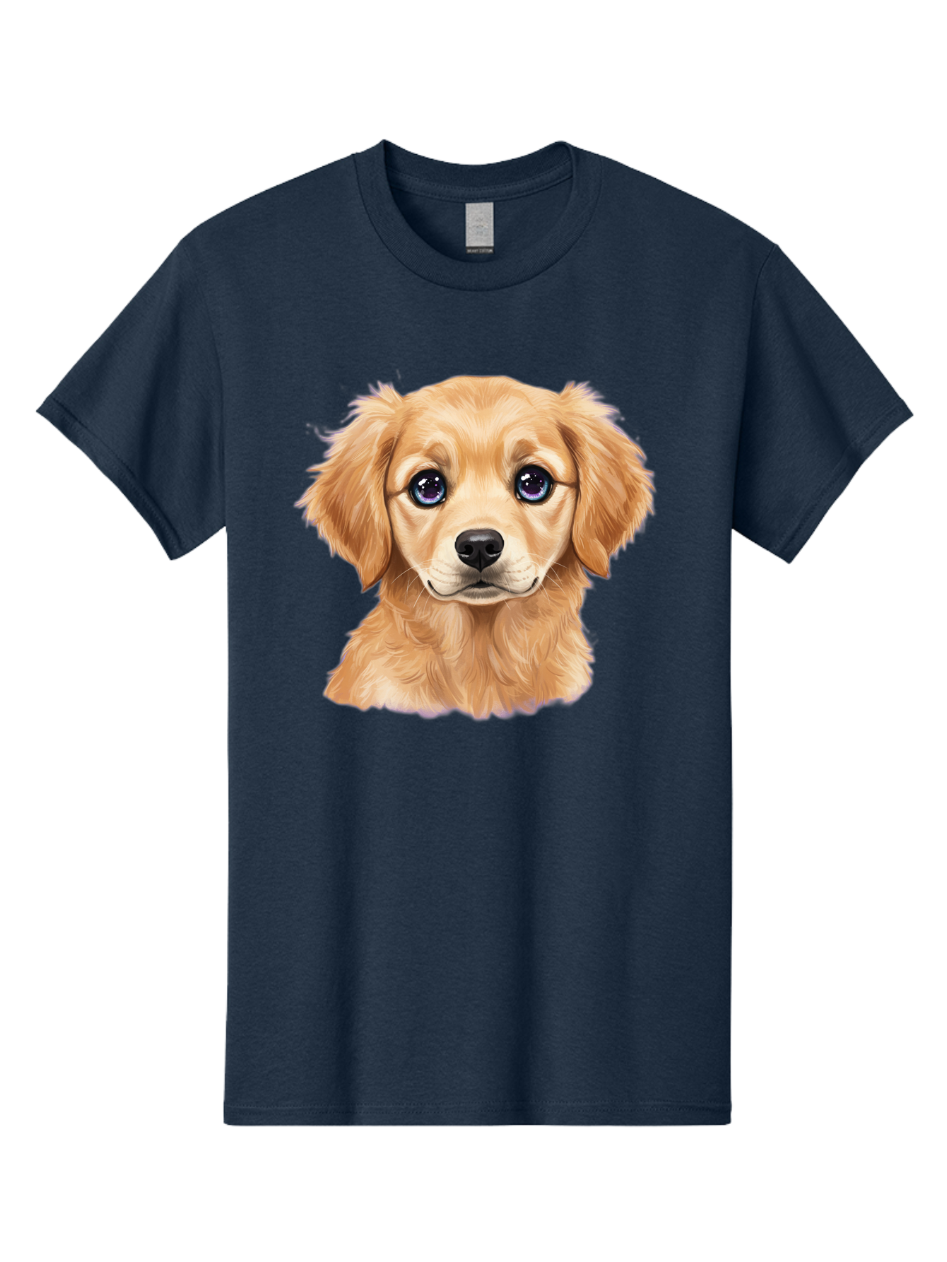 Golden-Retriever-Puppy-6 Men'S Graphic Tee, 100% Cotton, Comfortable Casual Summer Wear, Machine Washable, Golden Puppy, Cute Dog, Puppy Face, Blue Eyes, Fluffy Fur, Adorable Animal, Cartoon Style, Digital Art, Sweet Expression, Friendly Pet Bab993