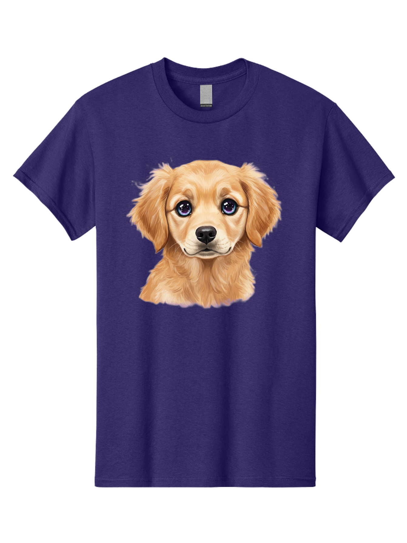 Golden-Retriever-Puppy-6 Men'S Graphic Tee, 100% Cotton, Comfortable Casual Summer Wear, Machine Washable, Golden Puppy, Cute Dog, Puppy Face, Blue Eyes, Fluffy Fur, Adorable Animal, Cartoon Style, Digital Art, Sweet Expression, Friendly Pet Bab993