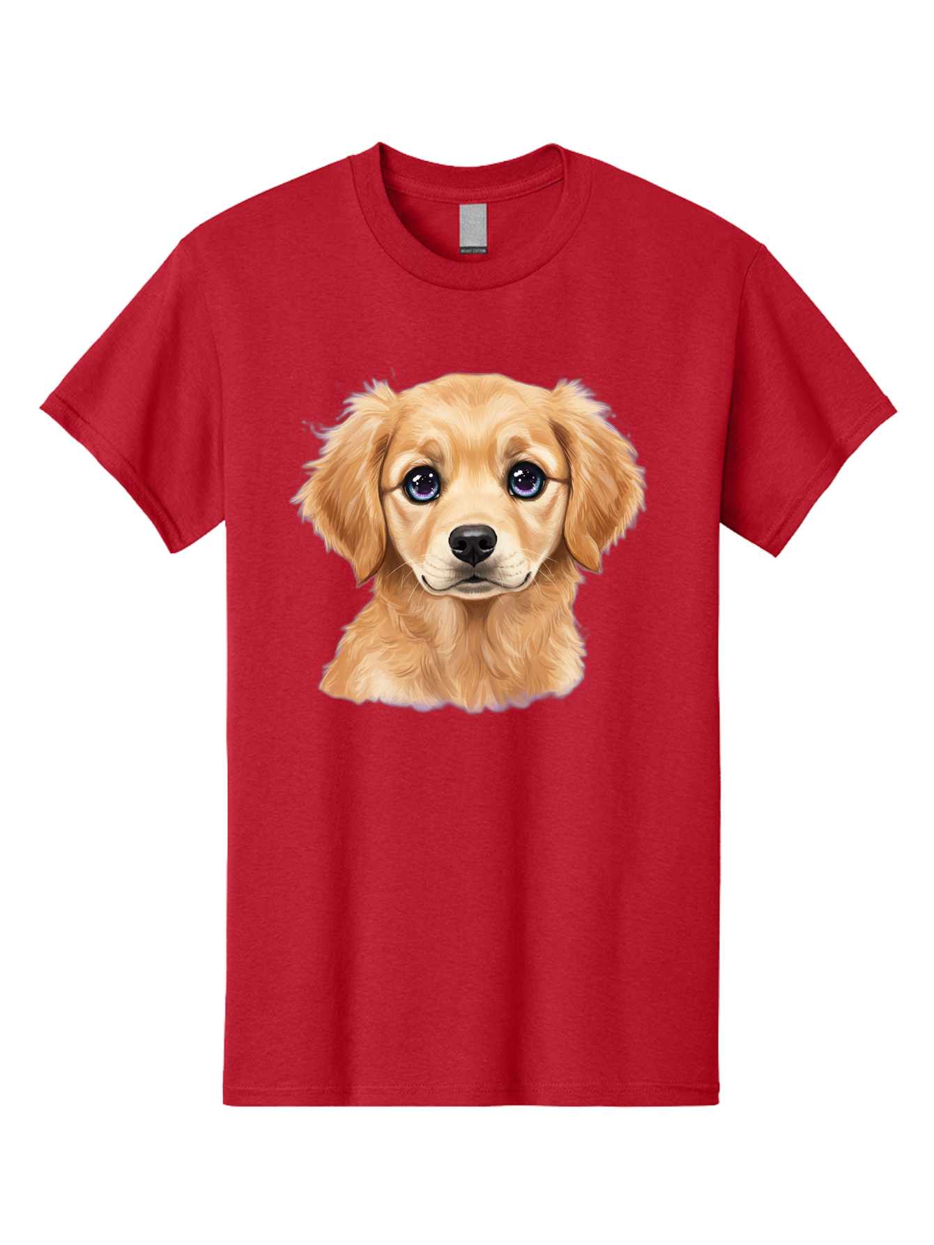 Golden-Retriever-Puppy-6 Men'S Graphic Tee, 100% Cotton, Comfortable Casual Summer Wear, Machine Washable, Golden Puppy, Cute Dog, Puppy Face, Blue Eyes, Fluffy Fur, Adorable Animal, Cartoon Style, Digital Art, Sweet Expression, Friendly Pet Bab993