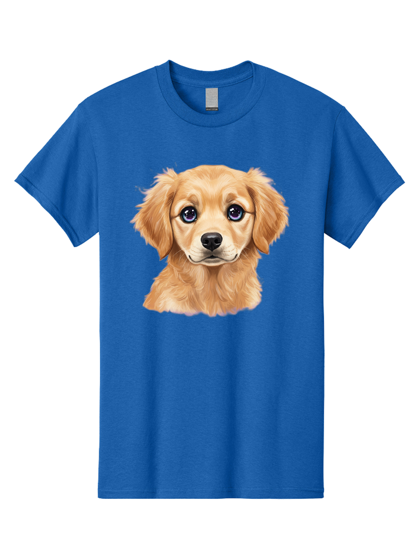 Golden-Retriever-Puppy-6 Men'S Graphic Tee, 100% Cotton, Comfortable Casual Summer Wear, Machine Washable, Golden Puppy, Cute Dog, Puppy Face, Blue Eyes, Fluffy Fur, Adorable Animal, Cartoon Style, Digital Art, Sweet Expression, Friendly Pet Bab993