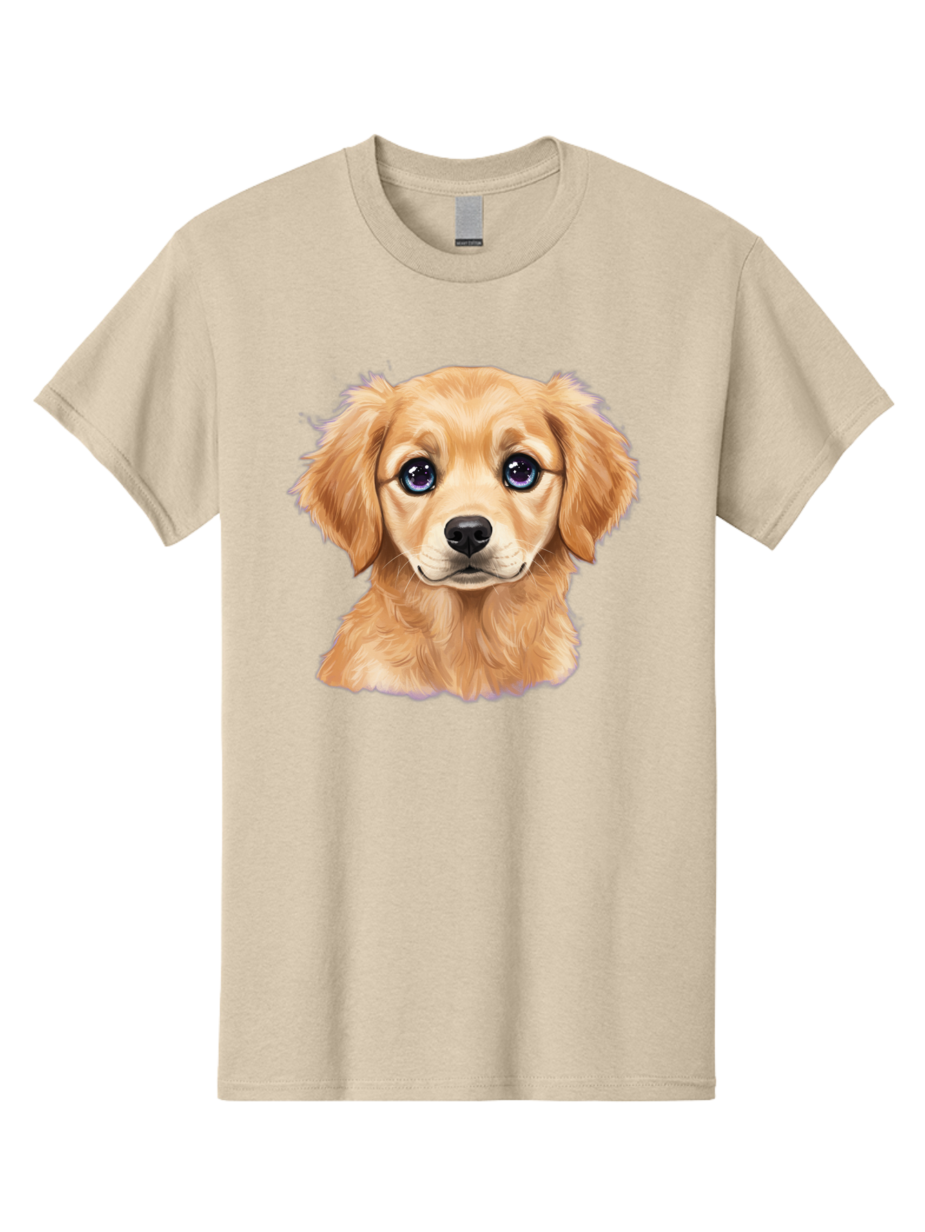 Golden-Retriever-Puppy-6 Men'S Graphic Tee, 100% Cotton, Comfortable Casual Summer Wear, Machine Washable, Golden Puppy, Cute Dog, Puppy Face, Blue Eyes, Fluffy Fur, Adorable Animal, Cartoon Style, Digital Art, Sweet Expression, Friendly Pet Bab993