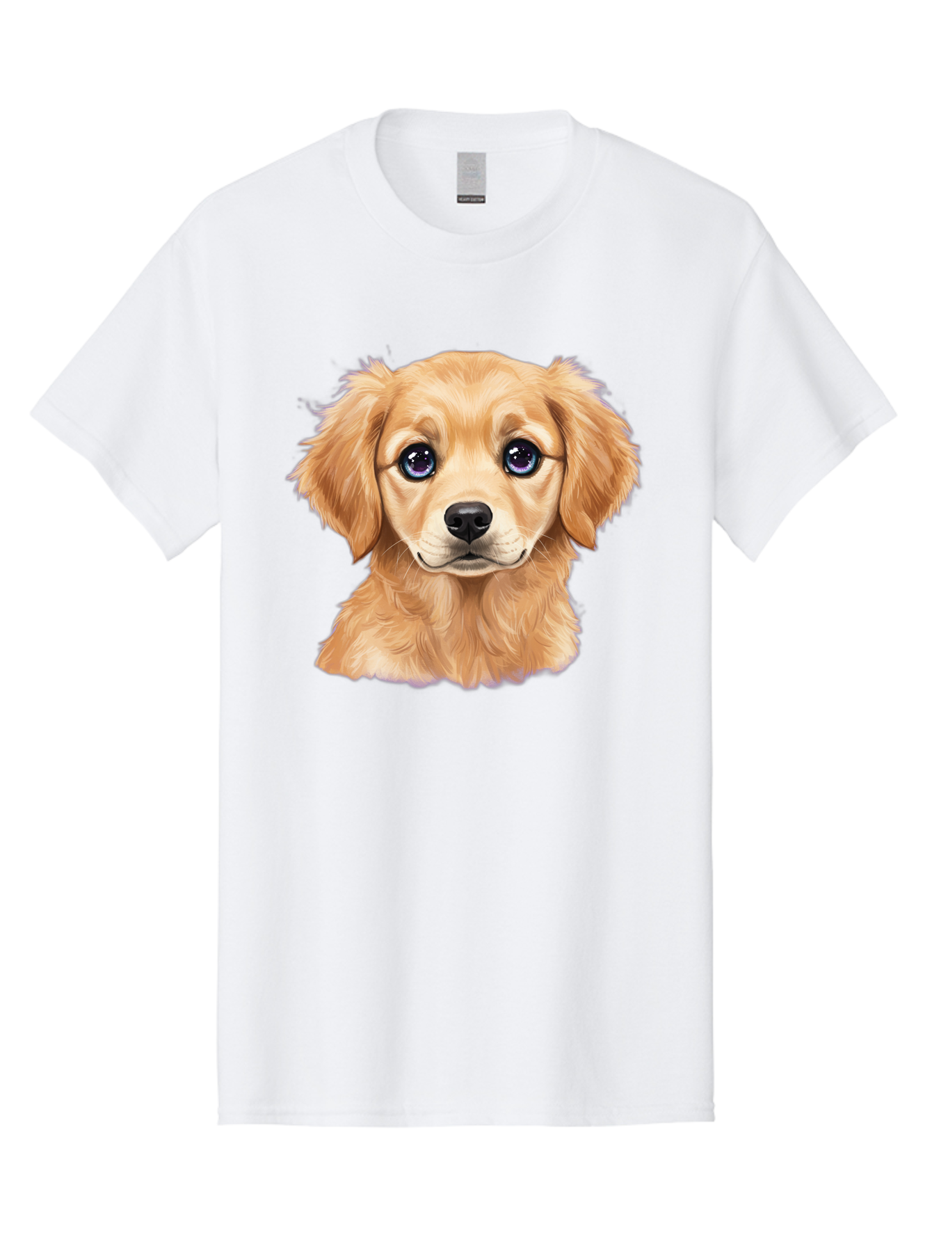 Golden-Retriever-Puppy-6 Men'S Graphic Tee, 100% Cotton, Comfortable Casual Summer Wear, Machine Washable, Golden Puppy, Cute Dog, Puppy Face, Blue Eyes, Fluffy Fur, Adorable Animal, Cartoon Style, Digital Art, Sweet Expression, Friendly Pet Bab993