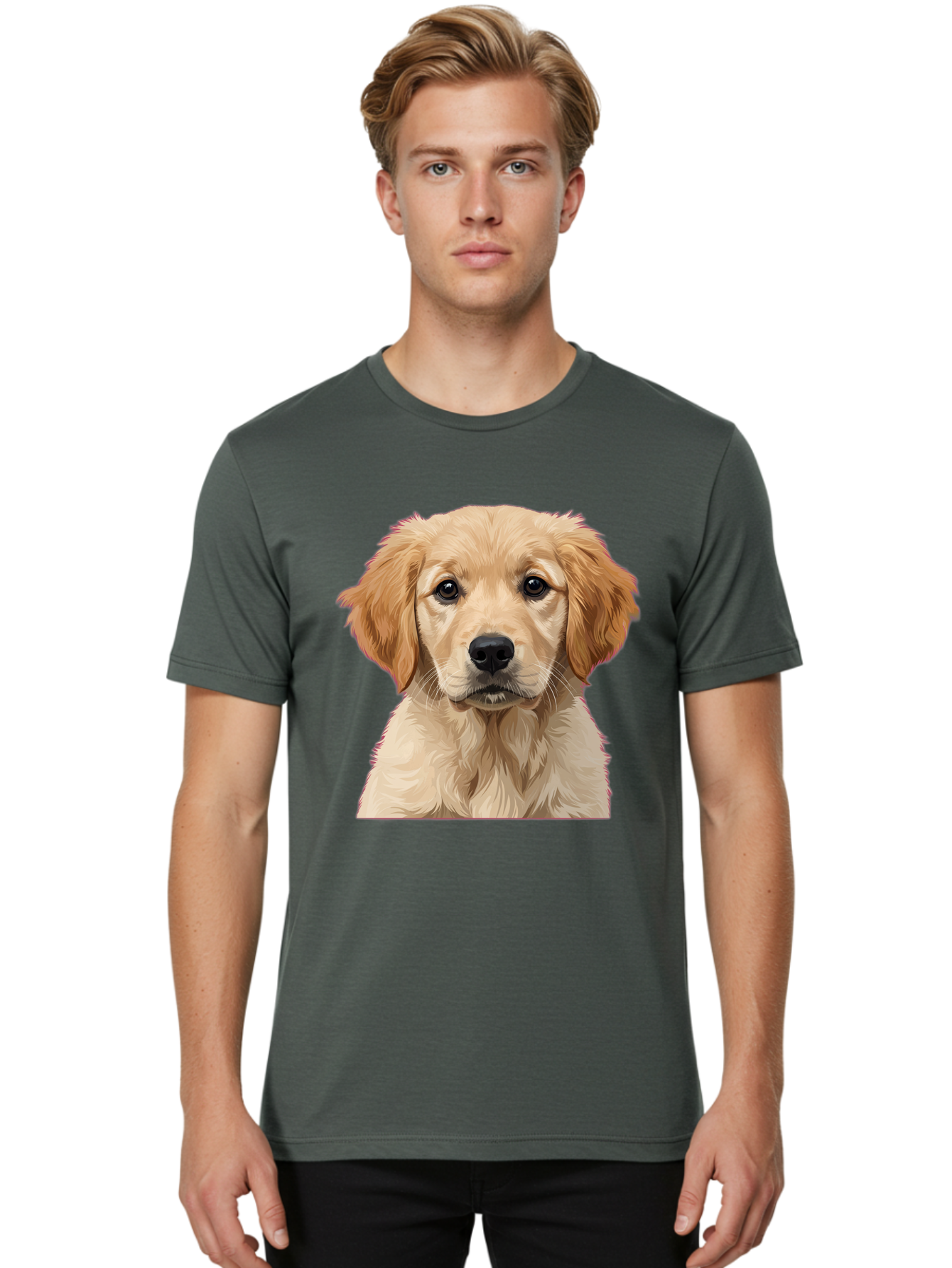 Golden-Retriever-Puppy Men'S Graphic Tee, 100% Cotton, Comfortable Casual Summer Wear, Machine Washable, Golden Retriever Puppy, Cute Dog, Puppy Face, Fluffy Fur, Adorable Eyes, Friendly Dog, Lovable Pet, Young Canine, Playful Pup, Bab994