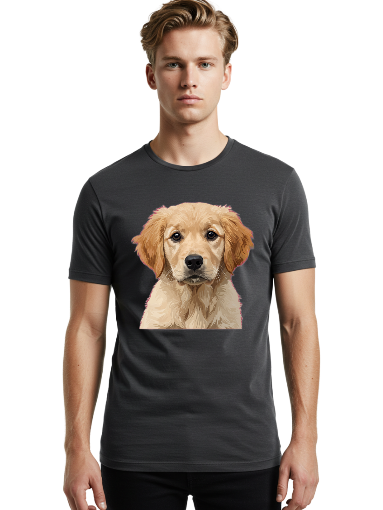 Golden-Retriever-Puppy Men'S Graphic Tee, 100% Cotton, Comfortable Casual Summer Wear, Machine Washable, Golden Retriever Puppy, Cute Dog, Puppy Face, Fluffy Fur, Adorable Eyes, Friendly Dog, Lovable Pet, Young Canine, Playful Pup, Bab994