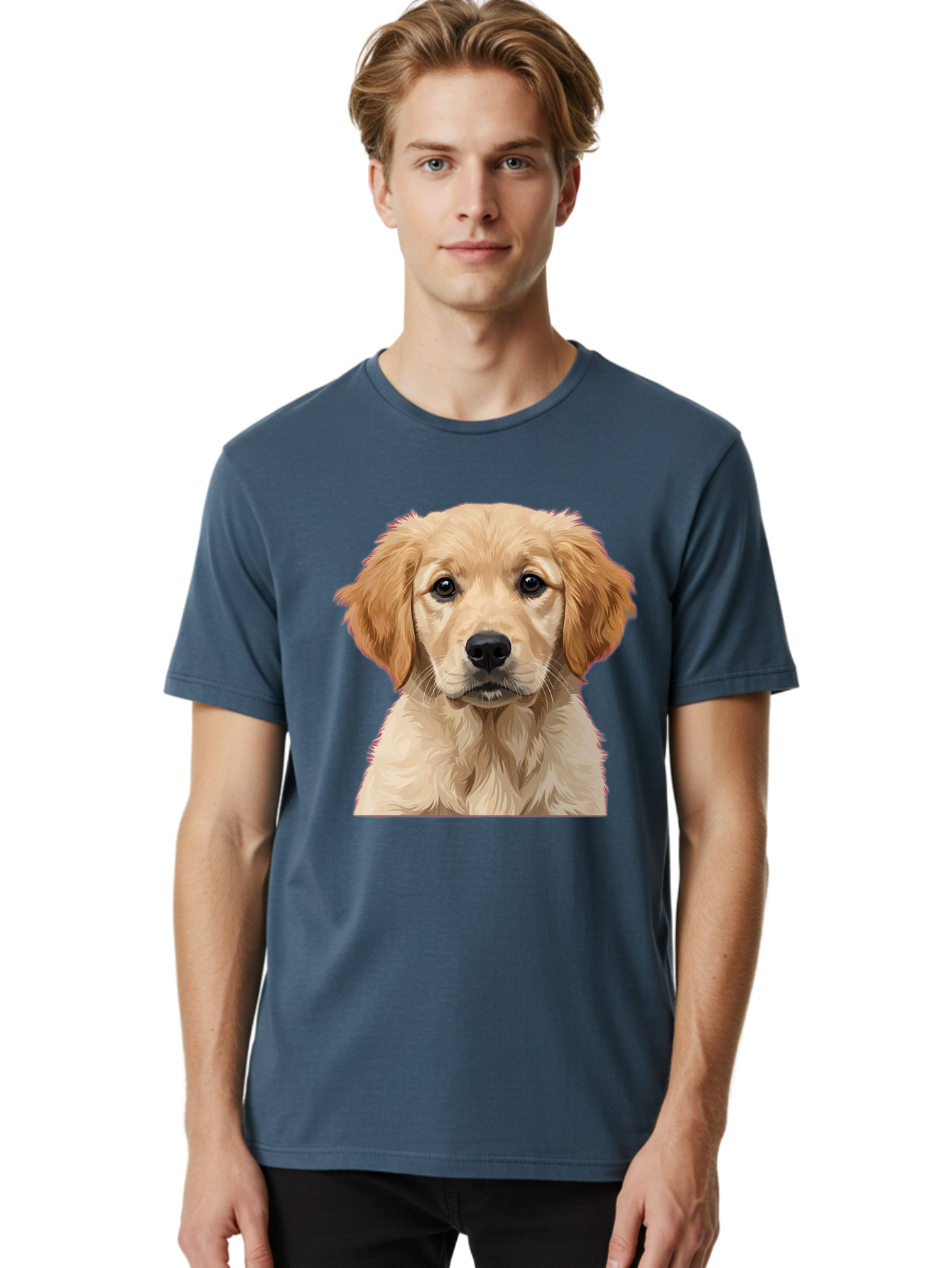 Golden-Retriever-Puppy Men'S Graphic Tee, 100% Cotton, Comfortable Casual Summer Wear, Machine Washable, Golden Retriever Puppy, Cute Dog, Puppy Face, Fluffy Fur, Adorable Eyes, Friendly Dog, Lovable Pet, Young Canine, Playful Pup, Bab994