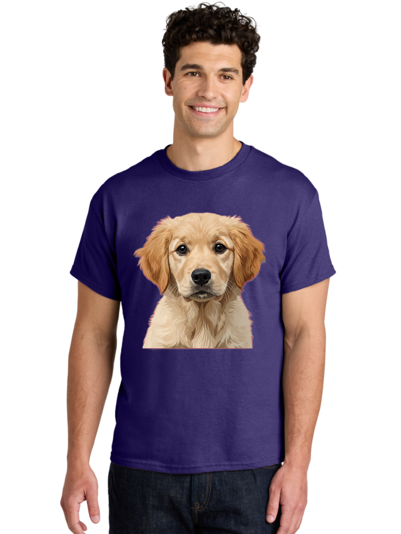 Golden-Retriever-Puppy Men'S Graphic Tee, 100% Cotton, Comfortable Casual Summer Wear, Machine Washable, Golden Retriever Puppy, Cute Dog, Puppy Face, Fluffy Fur, Adorable Eyes, Friendly Dog, Lovable Pet, Young Canine, Playful Pup, Bab994