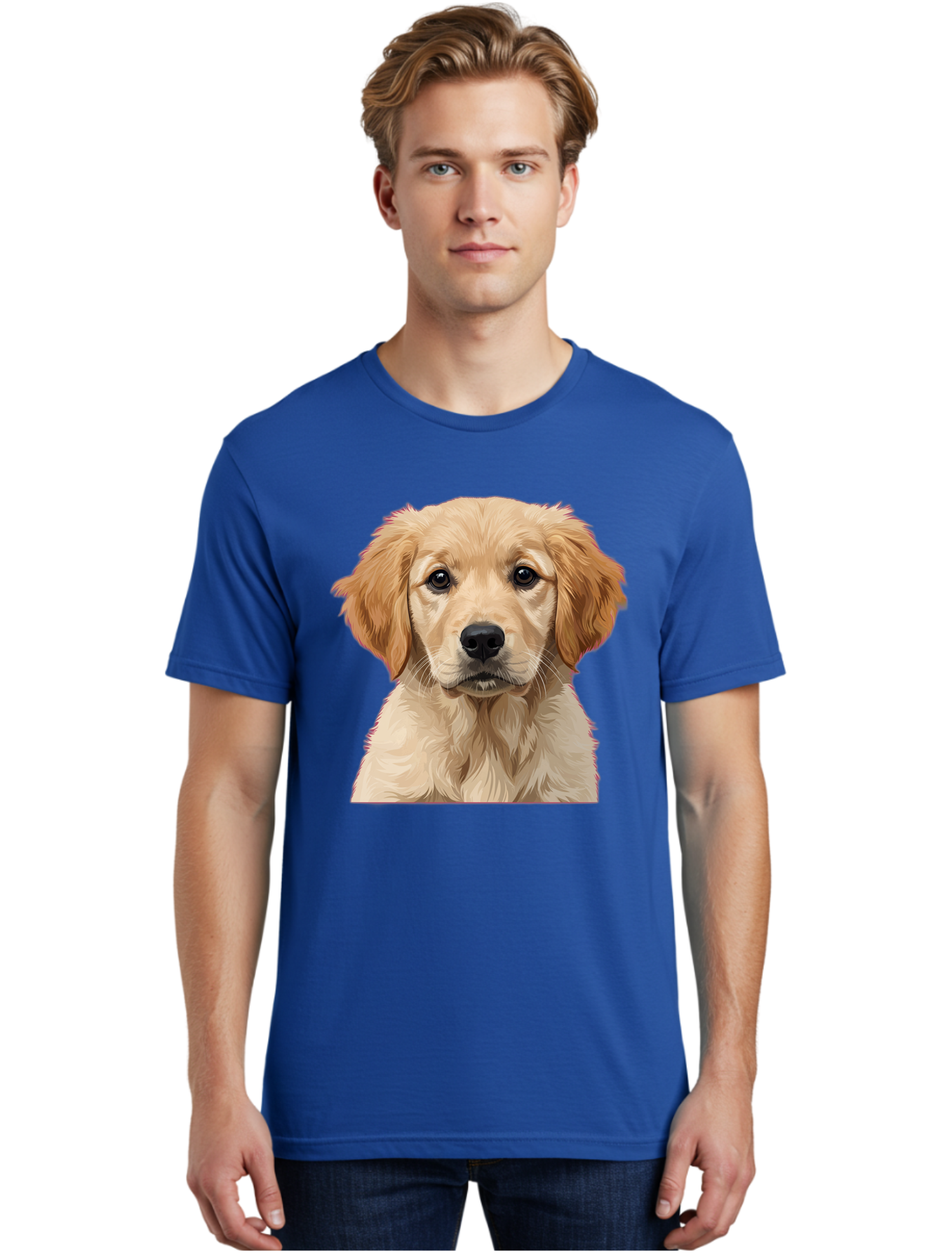 Golden-Retriever-Puppy Men'S Graphic Tee, 100% Cotton, Comfortable Casual Summer Wear, Machine Washable, Golden Retriever Puppy, Cute Dog, Puppy Face, Fluffy Fur, Adorable Eyes, Friendly Dog, Lovable Pet, Young Canine, Playful Pup, Bab994