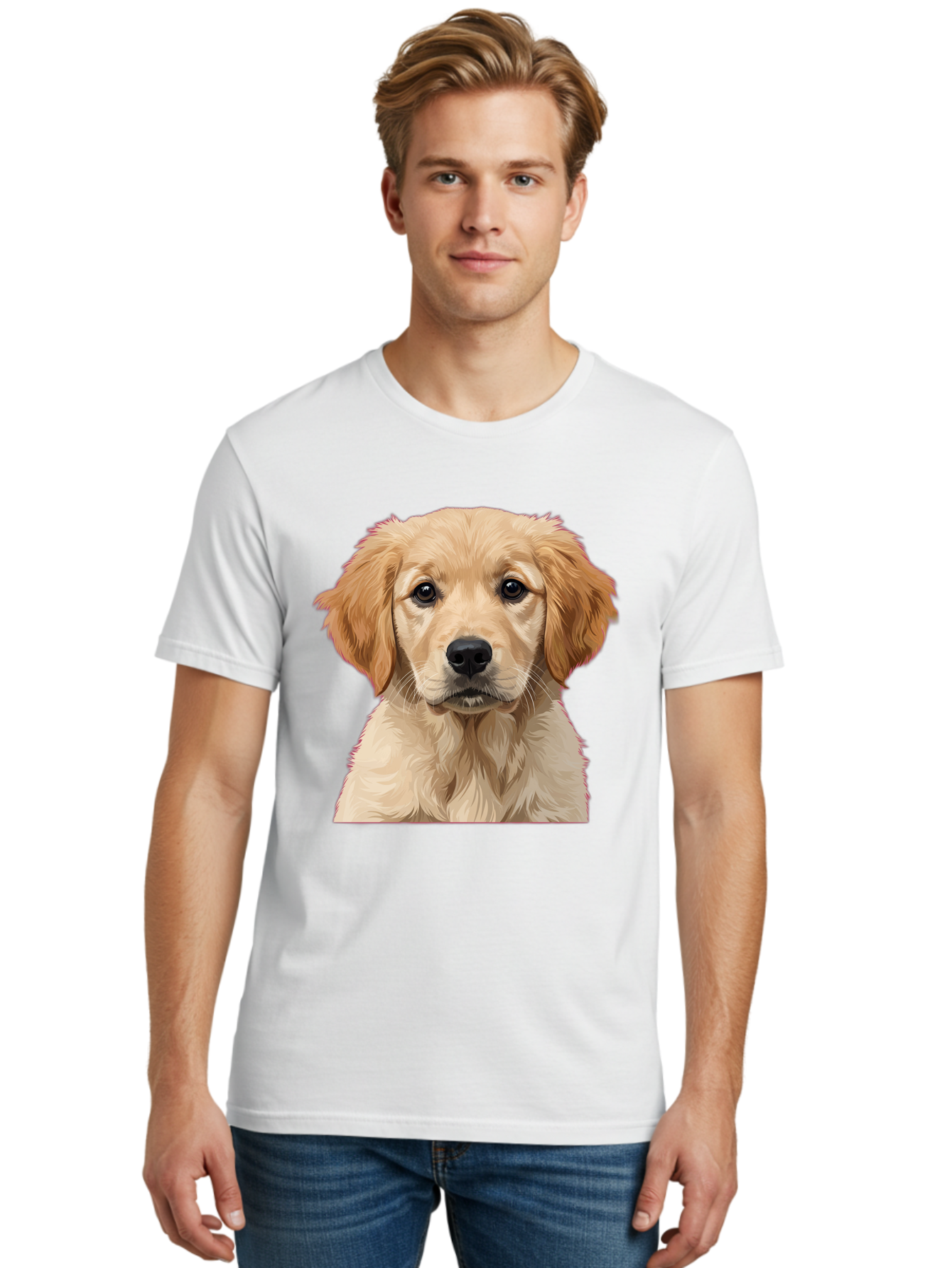 Golden-Retriever-Puppy Men'S Graphic Tee, 100% Cotton, Comfortable Casual Summer Wear, Machine Washable, Golden Retriever Puppy, Cute Dog, Puppy Face, Fluffy Fur, Adorable Eyes, Friendly Dog, Lovable Pet, Young Canine, Playful Pup, Bab994