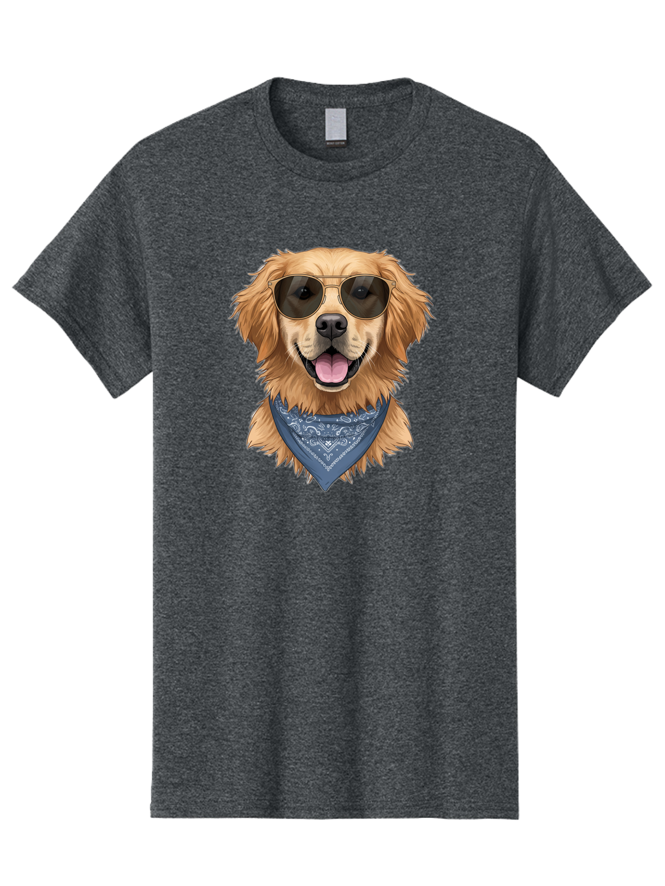 Golden-Retriever-Sunglasses-1 Men'S Graphic Tee, 100% Cotton, Comfortable Casual Summer Wear, Machine Washable, Golden Retriever Wearing Sunglasses, Dog With Shades, Bandana Around Neck, Funny Animal Portrait, Cool Dog Design, Bab995