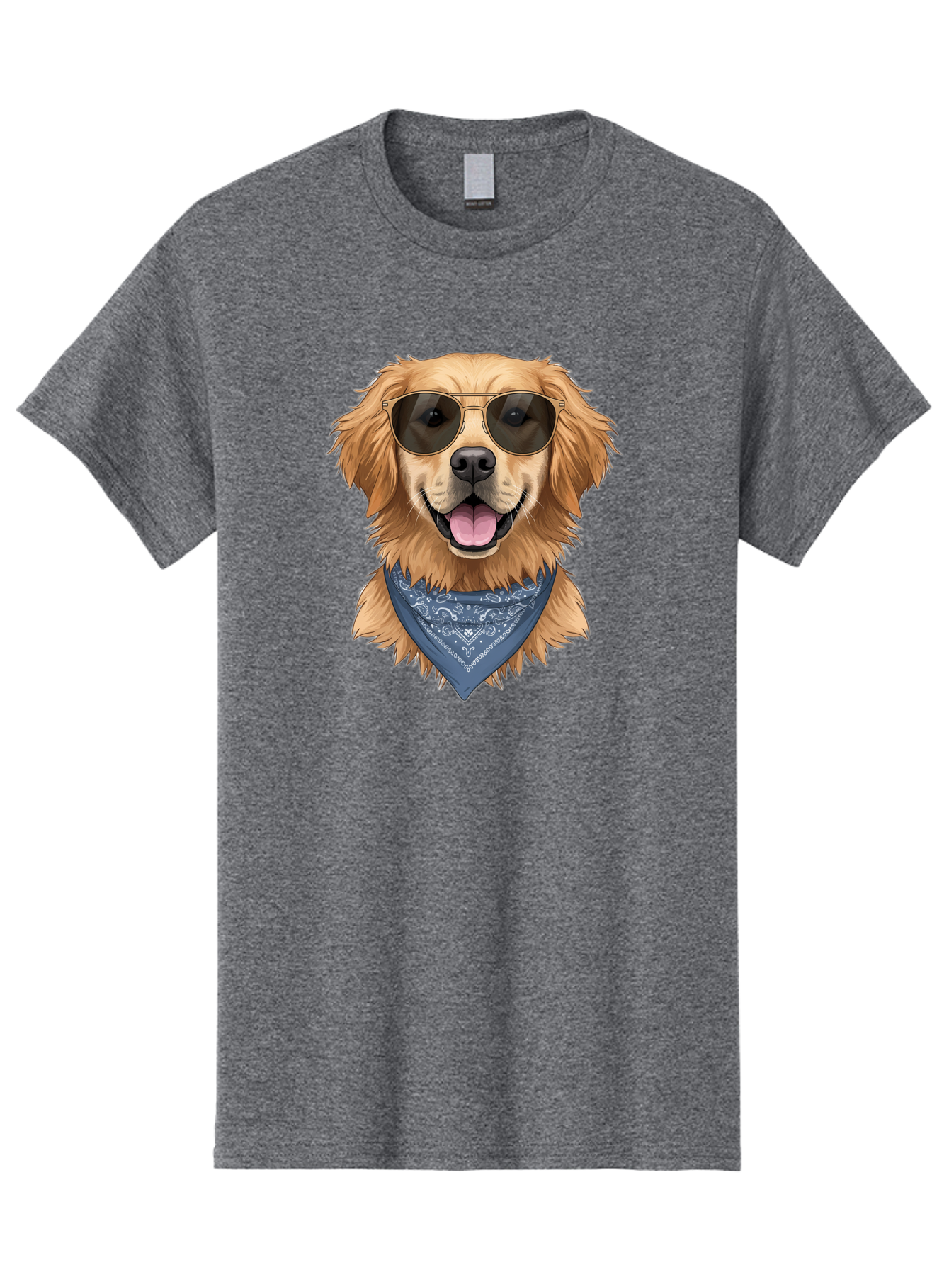 Golden-Retriever-Sunglasses-1 Men'S Graphic Tee, 100% Cotton, Comfortable Casual Summer Wear, Machine Washable, Golden Retriever Wearing Sunglasses, Dog With Shades, Bandana Around Neck, Funny Animal Portrait, Cool Dog Design, Bab995