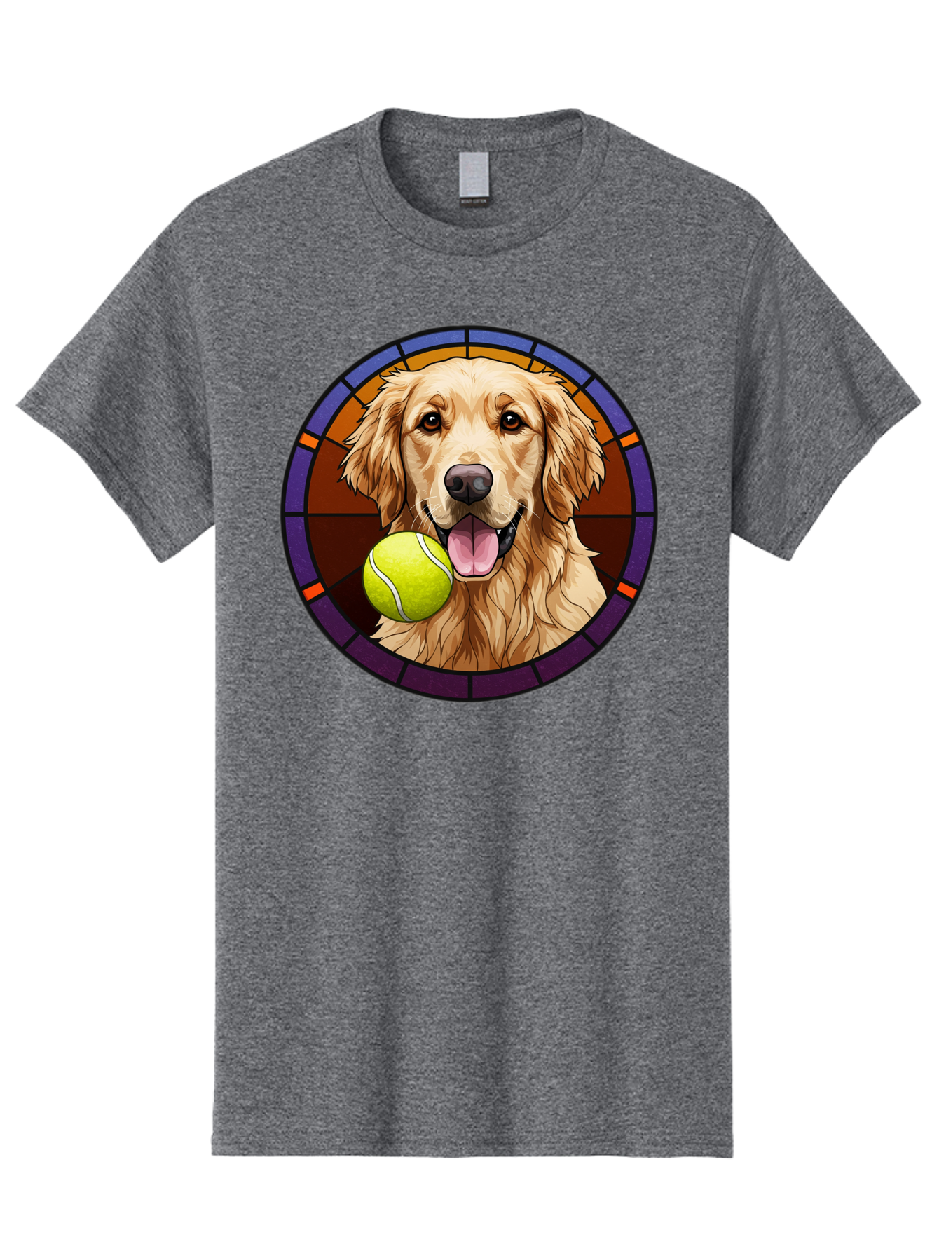 Golden-Retriever-Tennis-Ball-1 Men'S Graphic Tee, 100% Cotton, Comfortable Casual Summer Wear, Machine Washable, Golden Retriever, Tennis Ball, Stained Glass Art, Playful Dog, Fetching Fun, Happy Pet, Dog Lover, Cute Canine Bab997