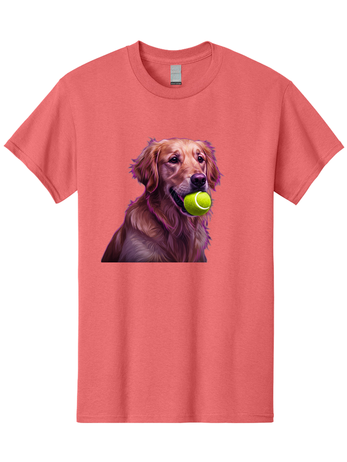 Golden-Retriever-Tennis-Ball Men'S Graphic Tee, 100% Cotton, Comfortable Casual Summer Wear, Machine Washable, Golden Retriever, Dog Holding Tennis Ball, Playful Dog, Tennis Ball In Mouth, Furry Friend, Happy Dog, Canine Companion, Fun Pet Bab998