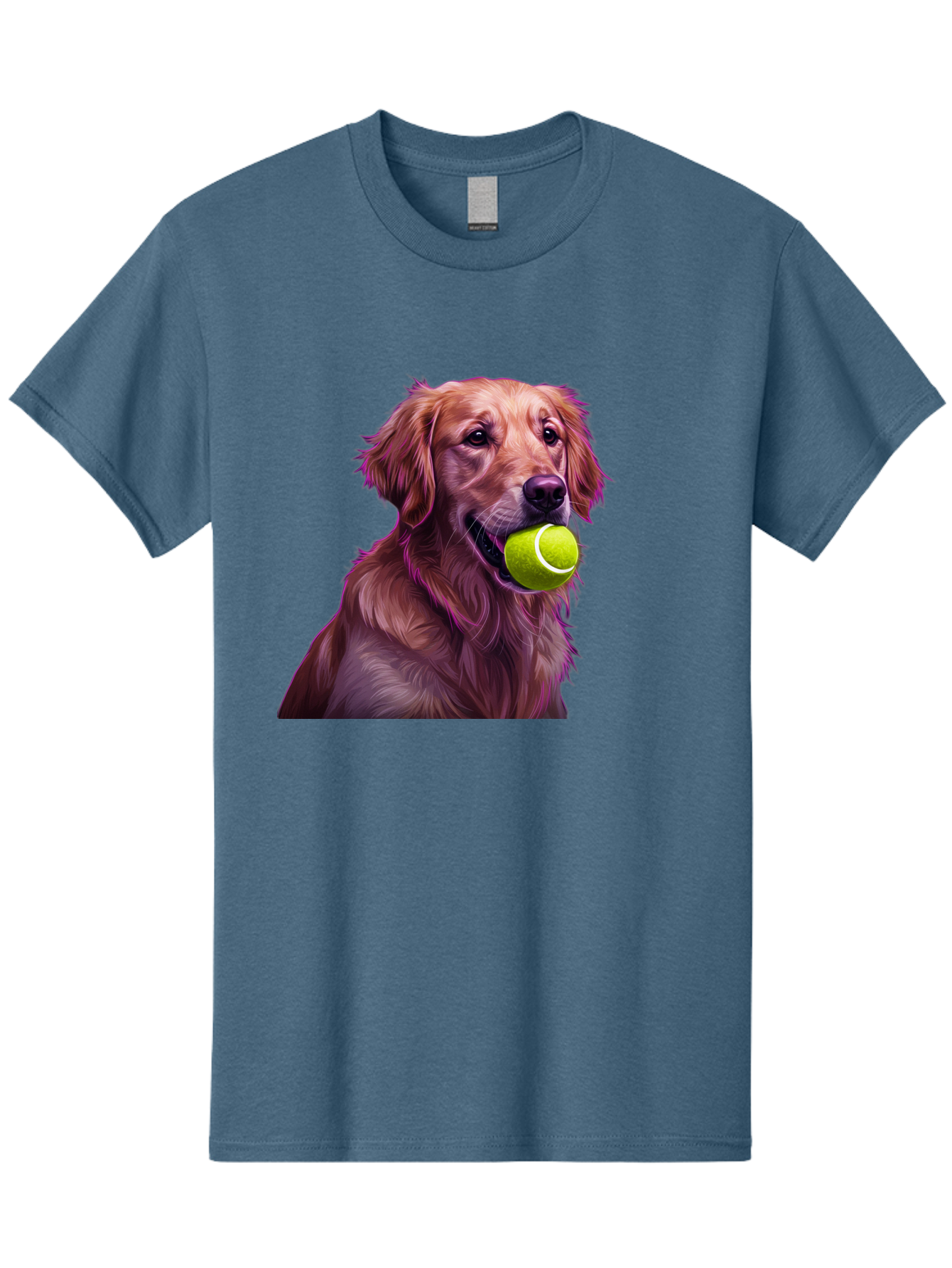Golden-Retriever-Tennis-Ball Men'S Graphic Tee, 100% Cotton, Comfortable Casual Summer Wear, Machine Washable, Golden Retriever, Dog Holding Tennis Ball, Playful Dog, Tennis Ball In Mouth, Furry Friend, Happy Dog, Canine Companion, Fun Pet Bab998