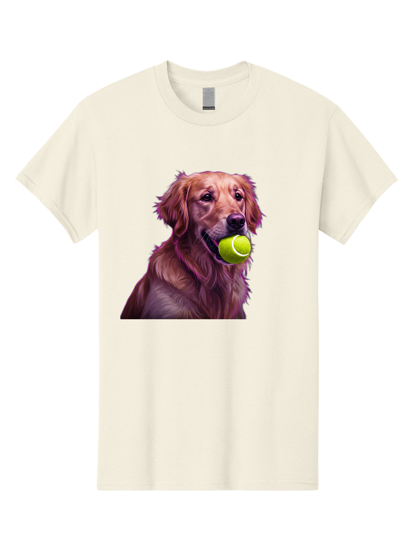 Golden-Retriever-Tennis-Ball Men'S Graphic Tee, 100% Cotton, Comfortable Casual Summer Wear, Machine Washable, Golden Retriever, Dog Holding Tennis Ball, Playful Dog, Tennis Ball In Mouth, Furry Friend, Happy Dog, Canine Companion, Fun Pet Bab998