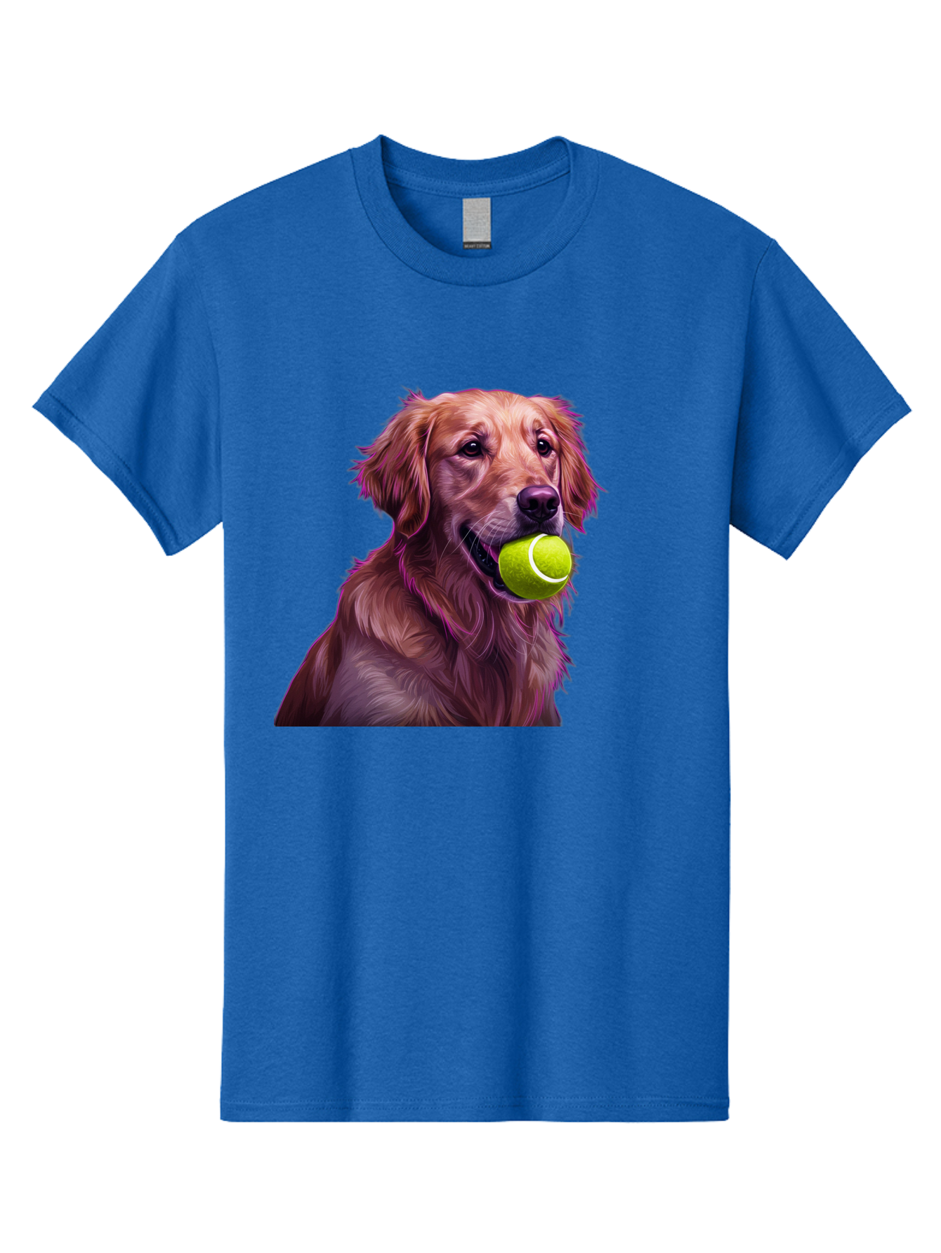 Golden-Retriever-Tennis-Ball Men'S Graphic Tee, 100% Cotton, Comfortable Casual Summer Wear, Machine Washable, Golden Retriever, Dog Holding Tennis Ball, Playful Dog, Tennis Ball In Mouth, Furry Friend, Happy Dog, Canine Companion, Fun Pet Bab998