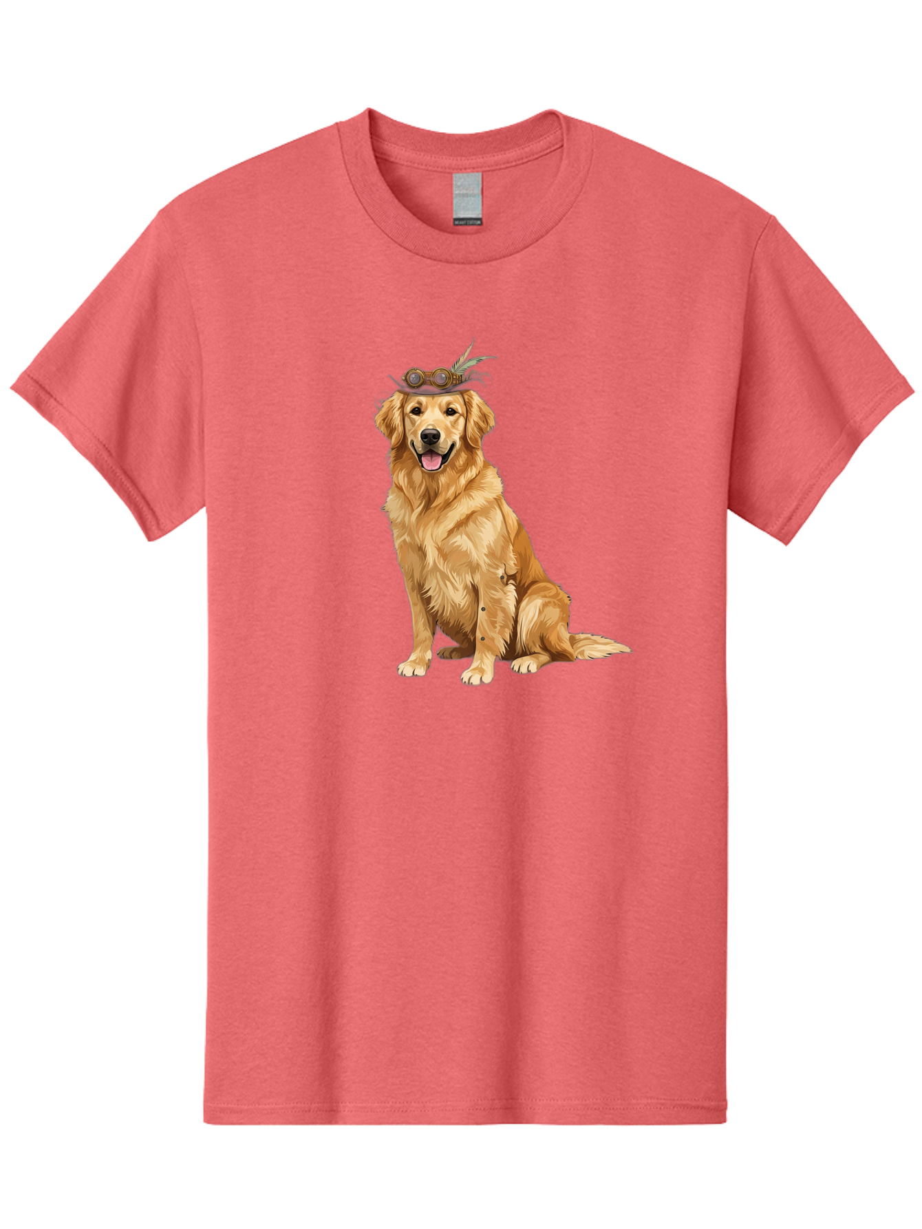 Golden-Retriever-With-Flower-Crown Men'S Graphic Tee, 100% Cotton, Comfortable Casual Summer Wear, Machine Washable, Golden Retriever Wearing Crown, Dog With Accessories, Floral Headpiece, Festive Dog, Pet Portrait, Playful Canine, Bab999